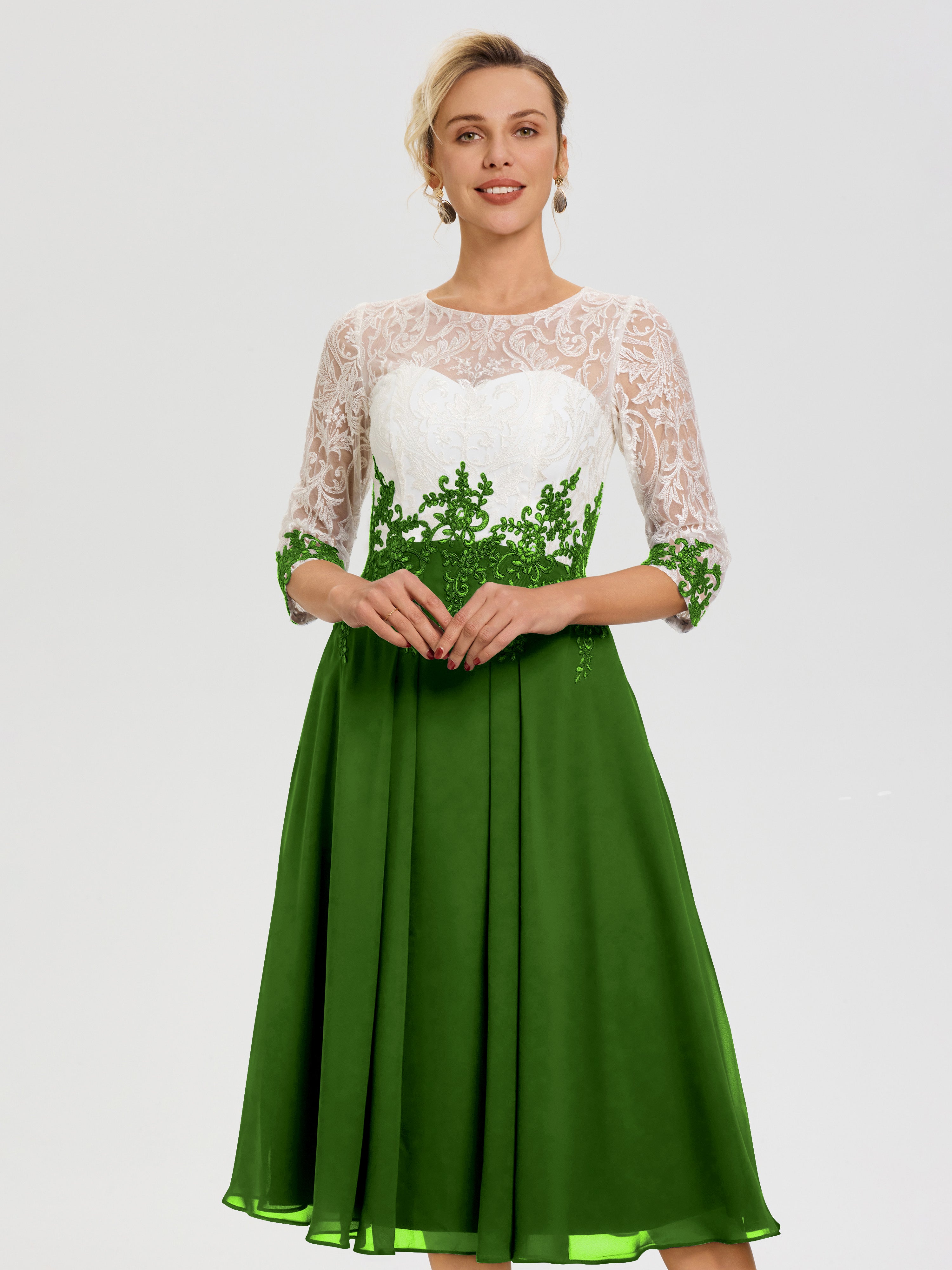Robe De Mère De Mariée Moderne Mousse Col Rond Mousseline & Dentelle 3/4 Manches Robe Mère Mariée