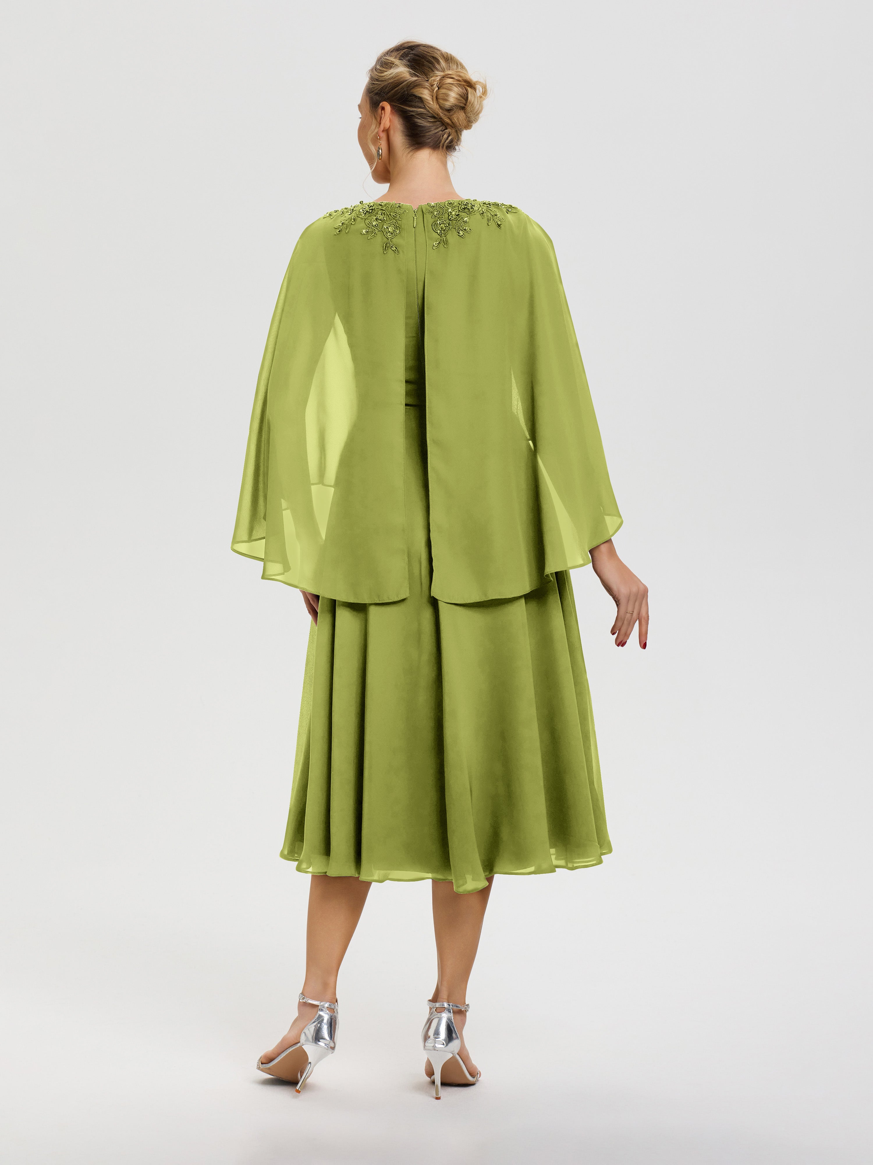 Robe De Mère De Mariée Moderne Trèfle 3/4 Manches Col V Mousseline & Dentelle Robe Mère De Mariée