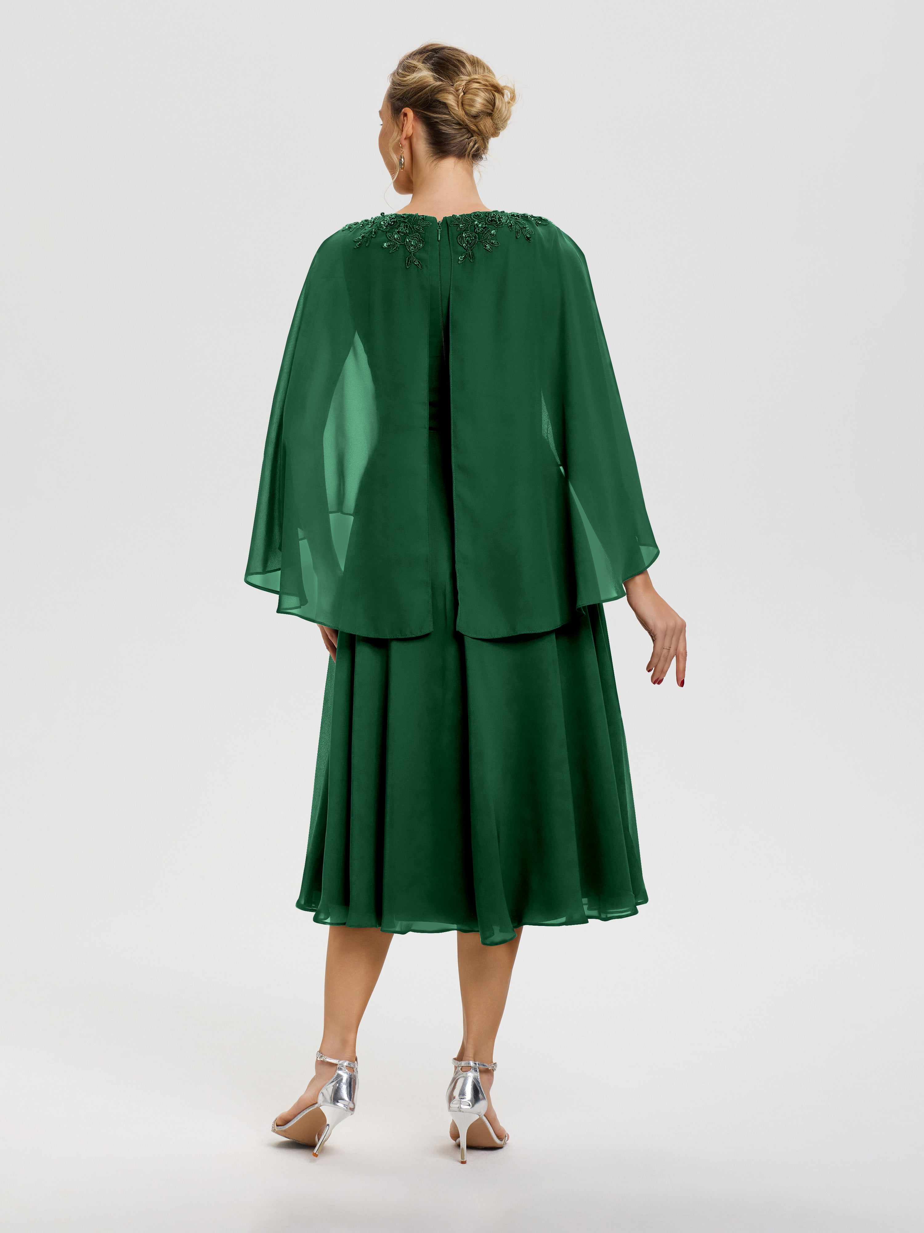 Robe Mère Mariée Moderne Vert Foncé 3/4 Manches Col V Mousseline & Dentelle Robe Mère De Mariée