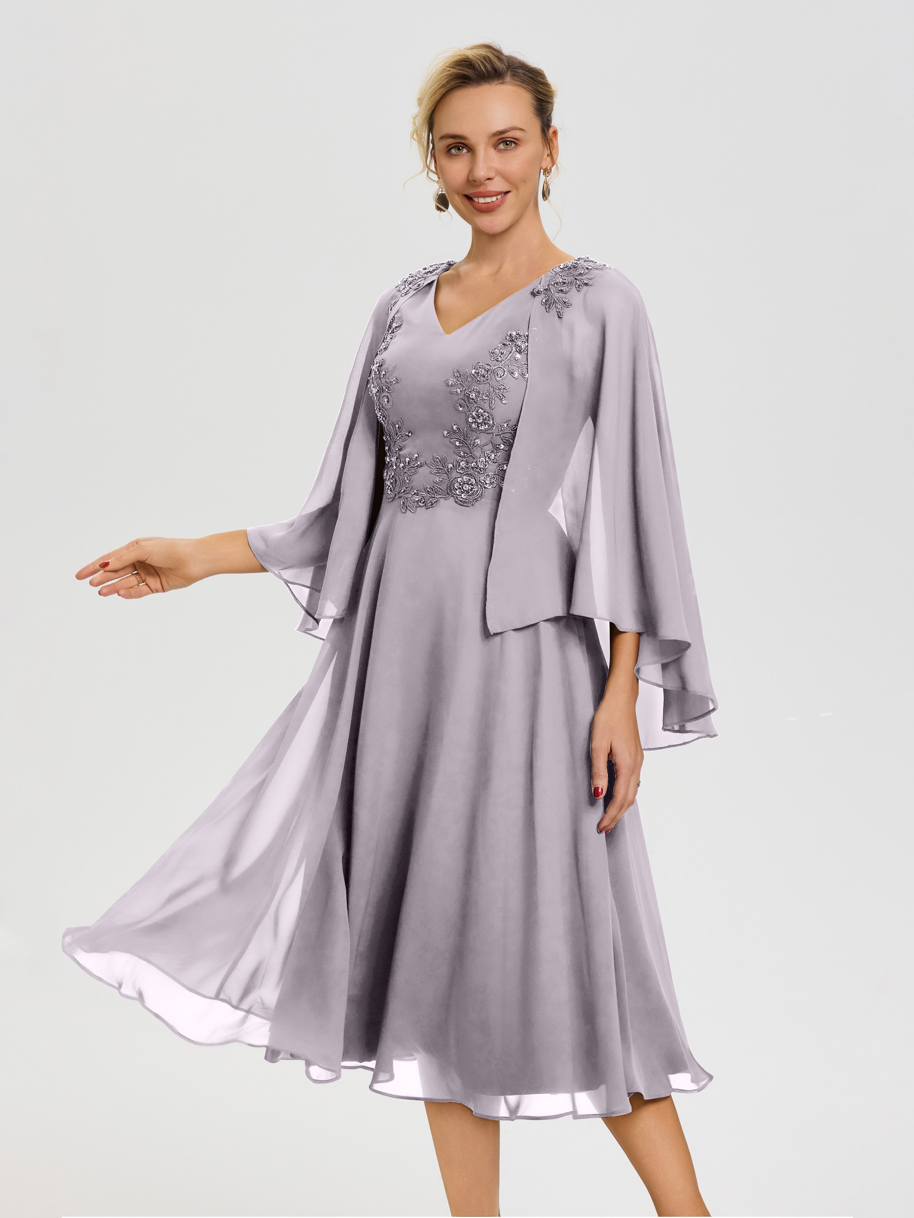 Robe Pour Mère De La Mariée Crépuscule 3/4 Manches Col V Mousseline