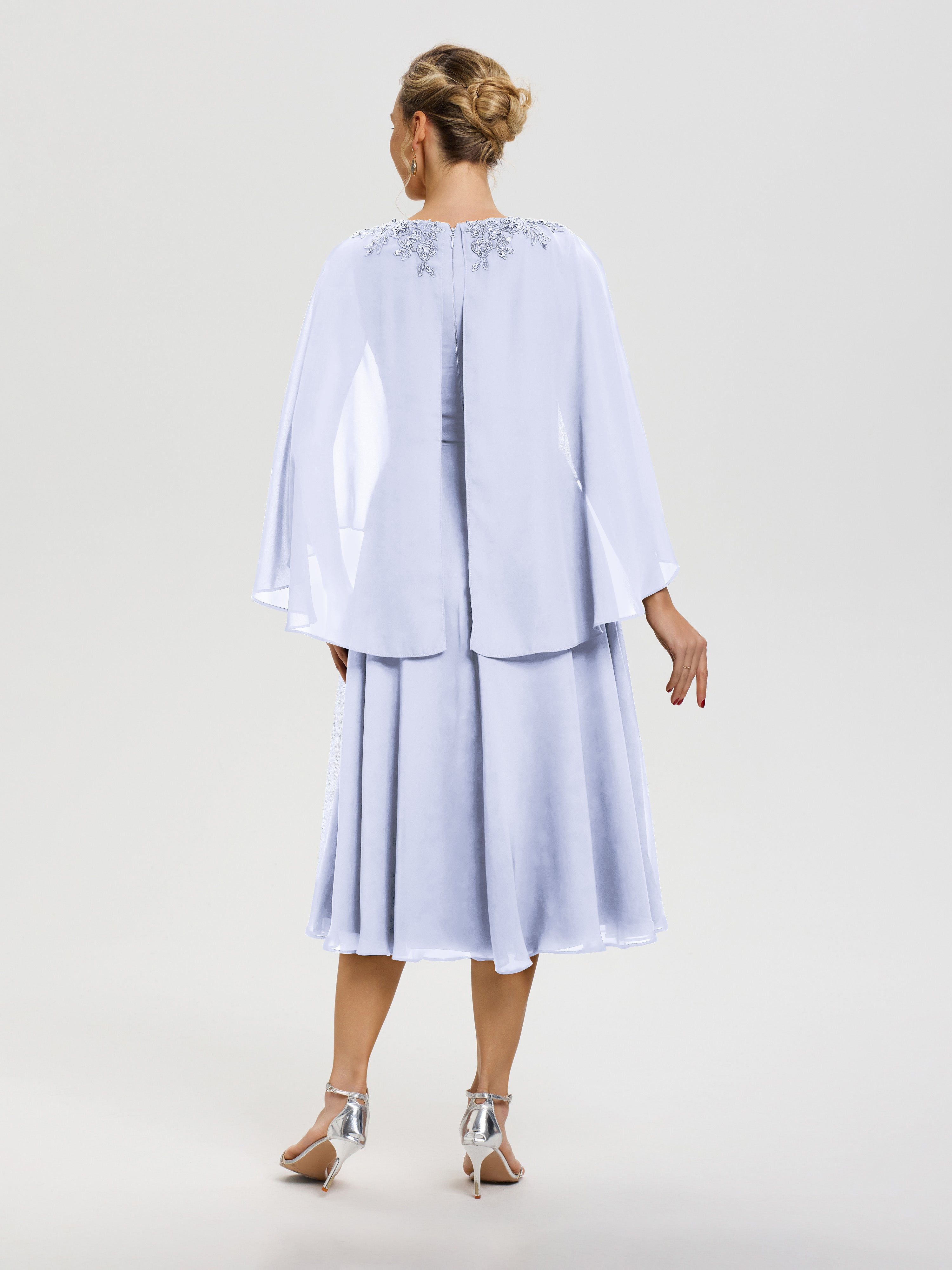 Robe Mère De Mariée Lavande 3/4 Manches Col V Mousseline & Dentelle Robe Mère De Mariée