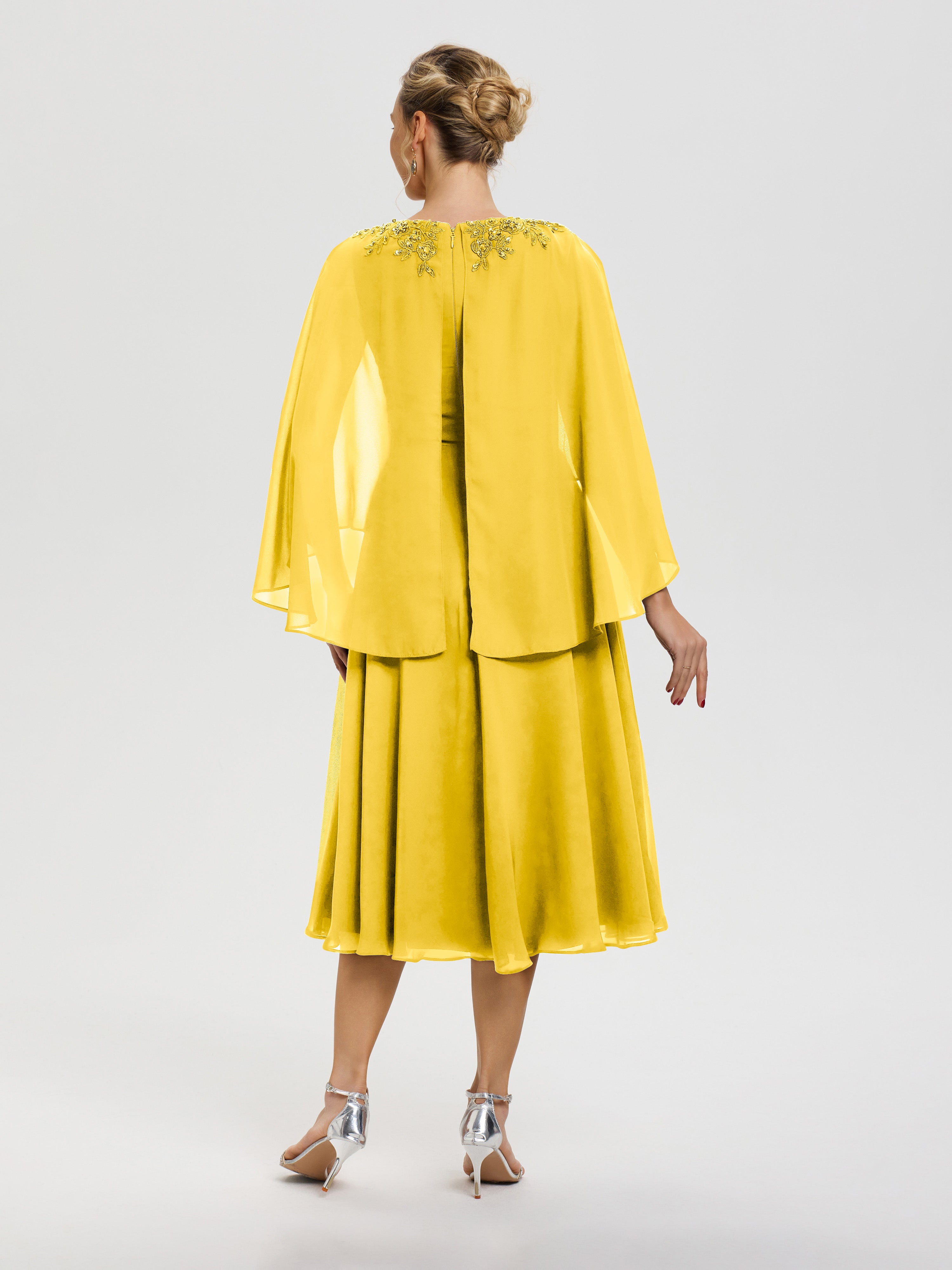 Robe De Mère De Mariée Moderne Souci 3/4 Manches Col V Mousseline & Dentelle Robe Mère De Mariée