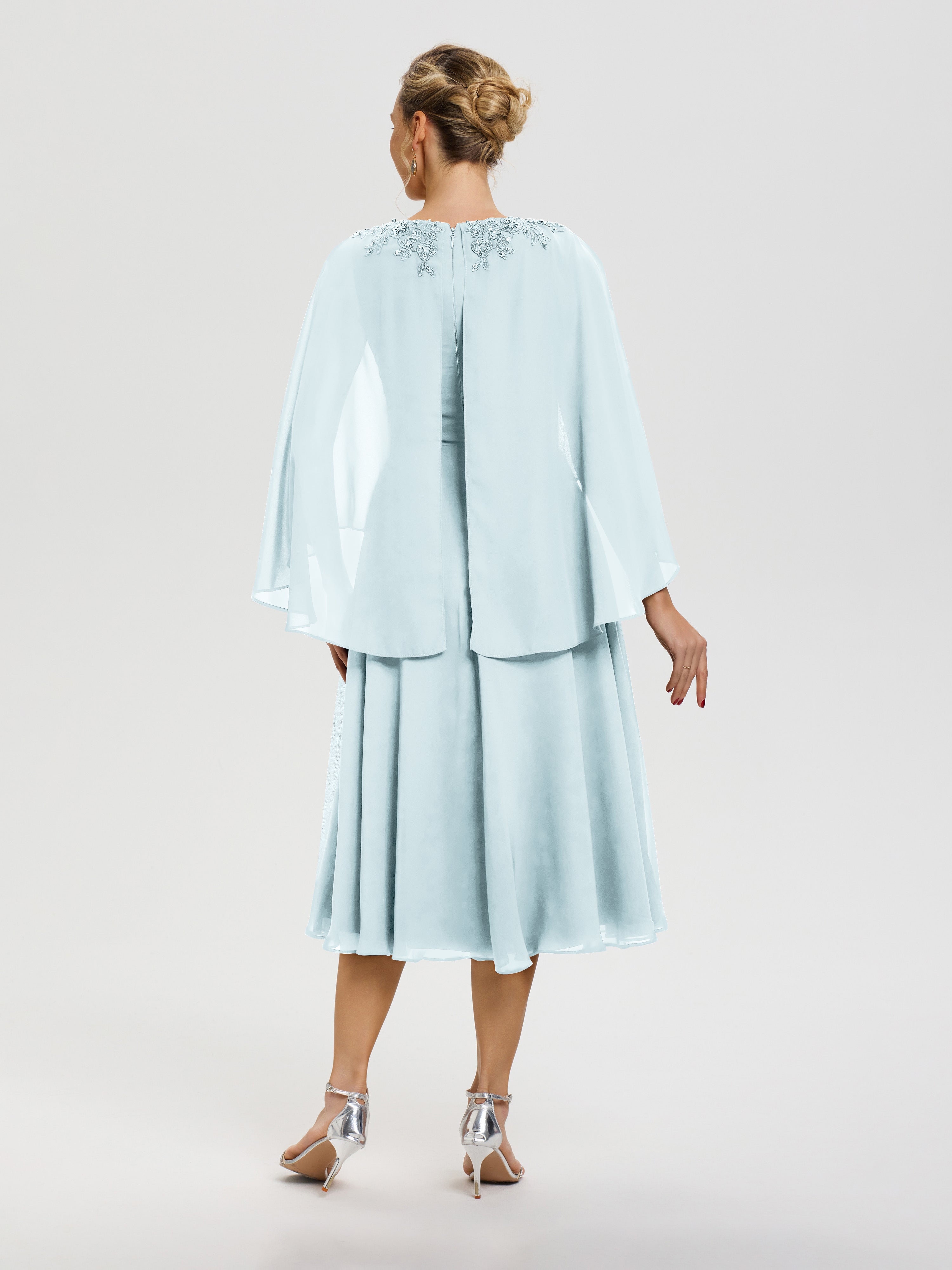 Cicinia Robe Mère De La Mariée Brume 3/4 Manches Col V Mousseline & Dentelle Robe Mère De Mariée