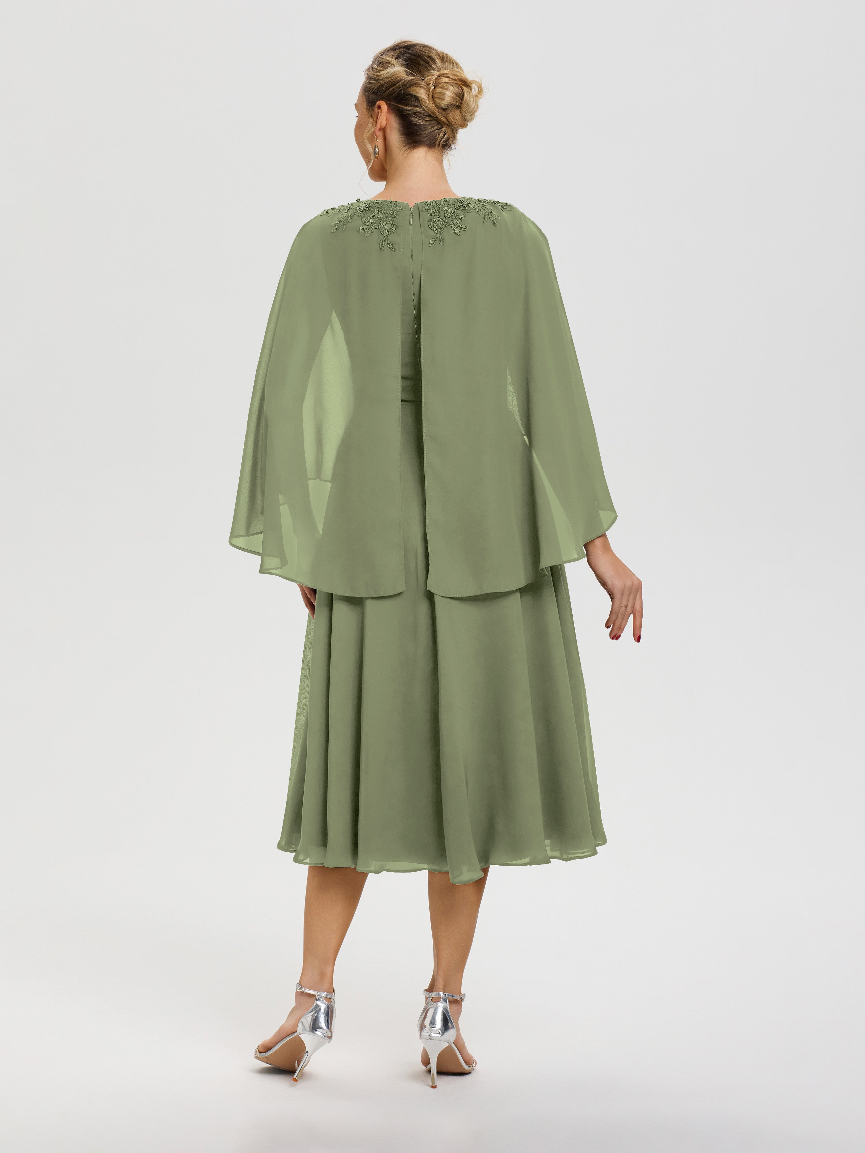 Robe De Mère De Mariée Moderne Vert Olive 3/4 Manches Col V Mousseline & Dentelle Robe Mère De Mariée