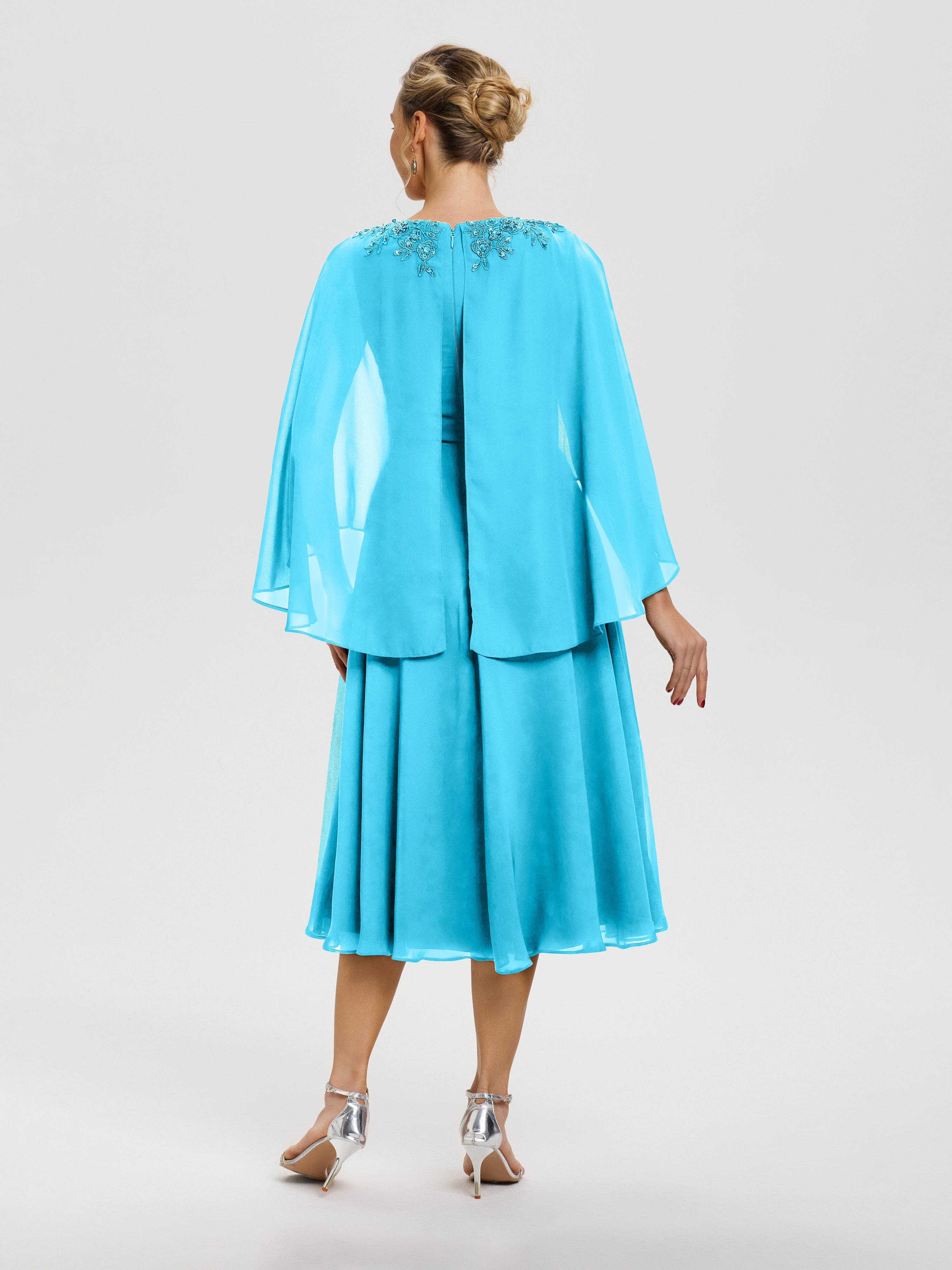 Robe De Cérémonie Mère Du Marié Piscine 3/4 Manches Col V Mousseline & Dentelle Robe Mère De Mariée