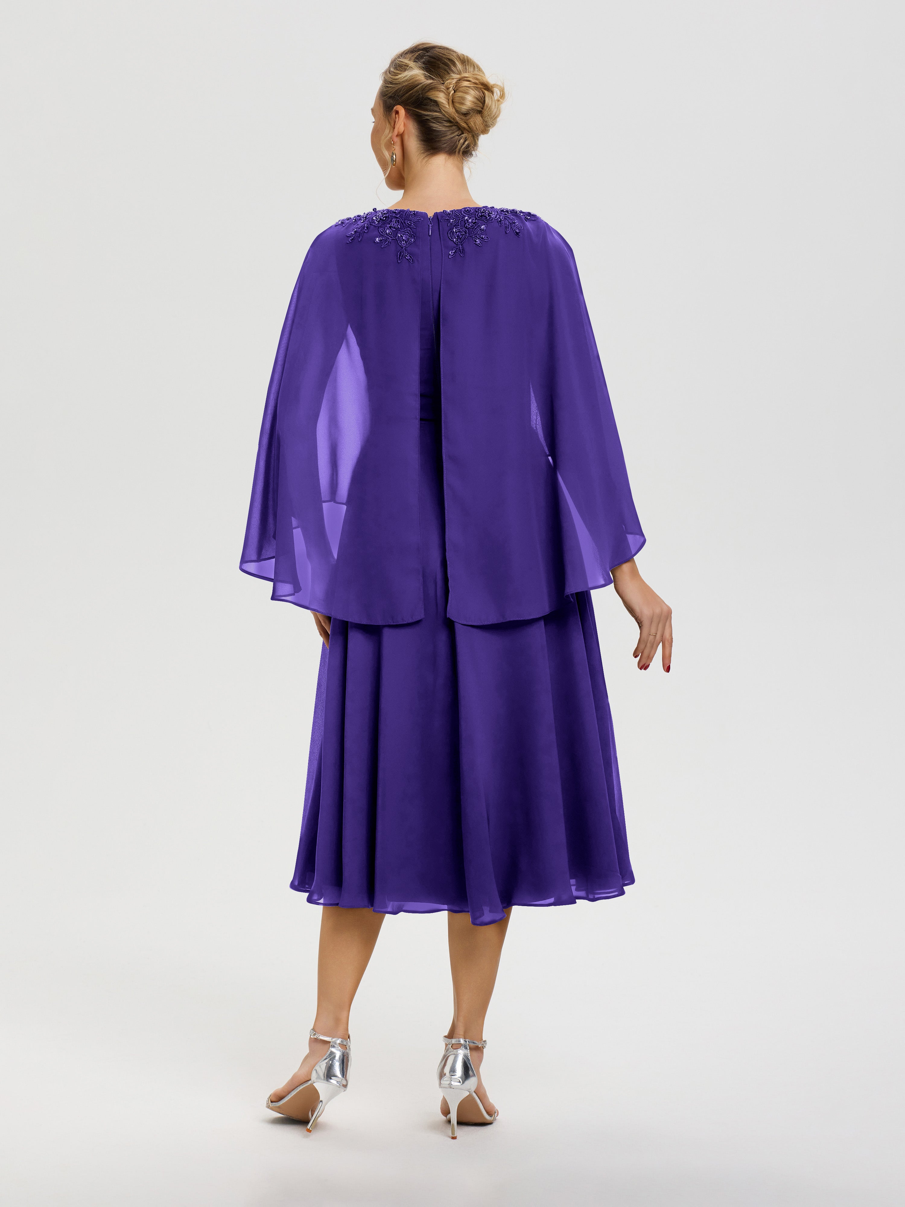 Robe De Cérémonie Mère Du Marié Régence 3/4 Manches Col V Mousseline & Dentelle Robe Mère De Mariée