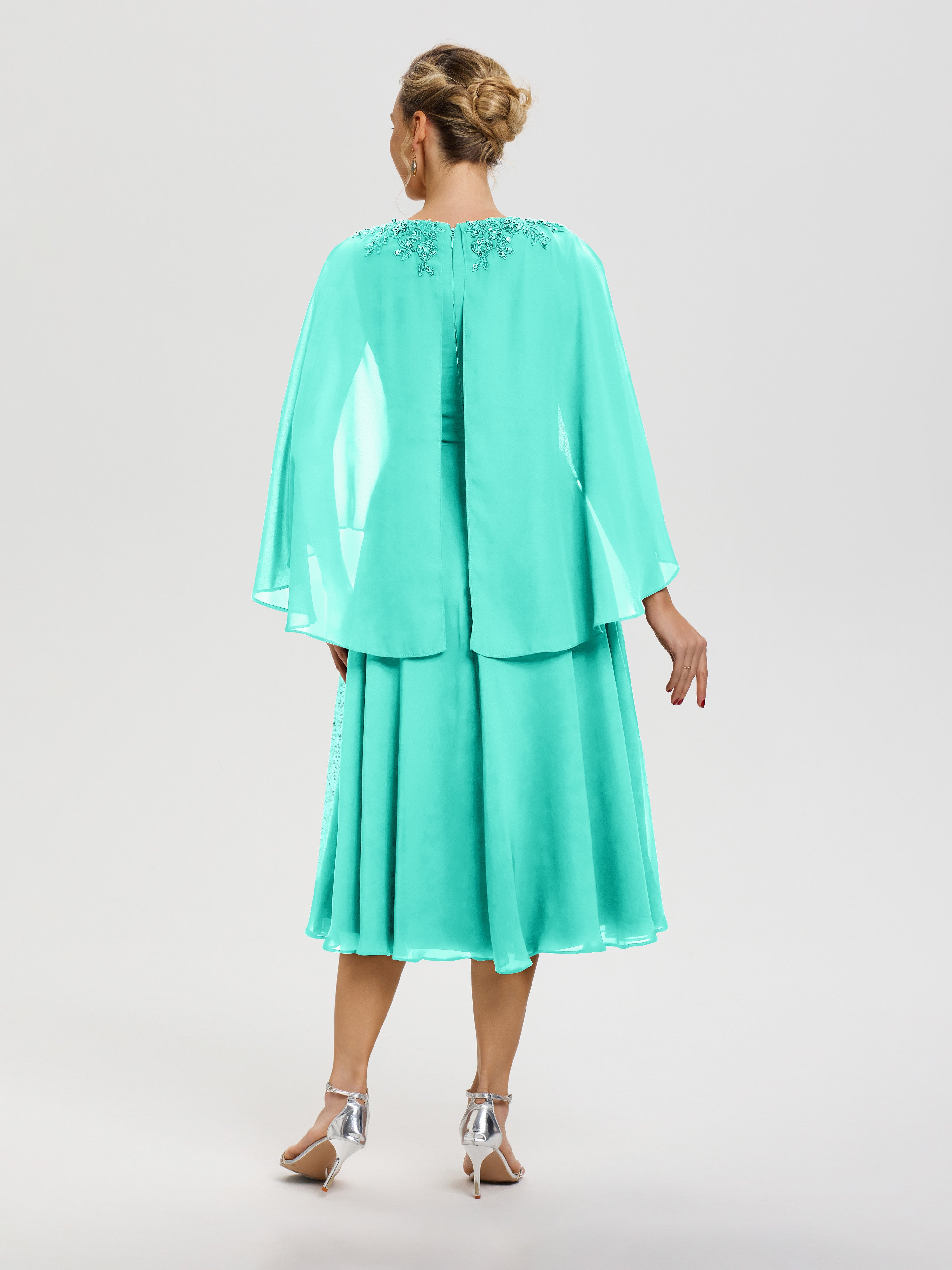Robe De Mère De Mariée Moderne Spa 3/4 Manches Col V Mousseline & Dentelle Robe Mère De Mariée