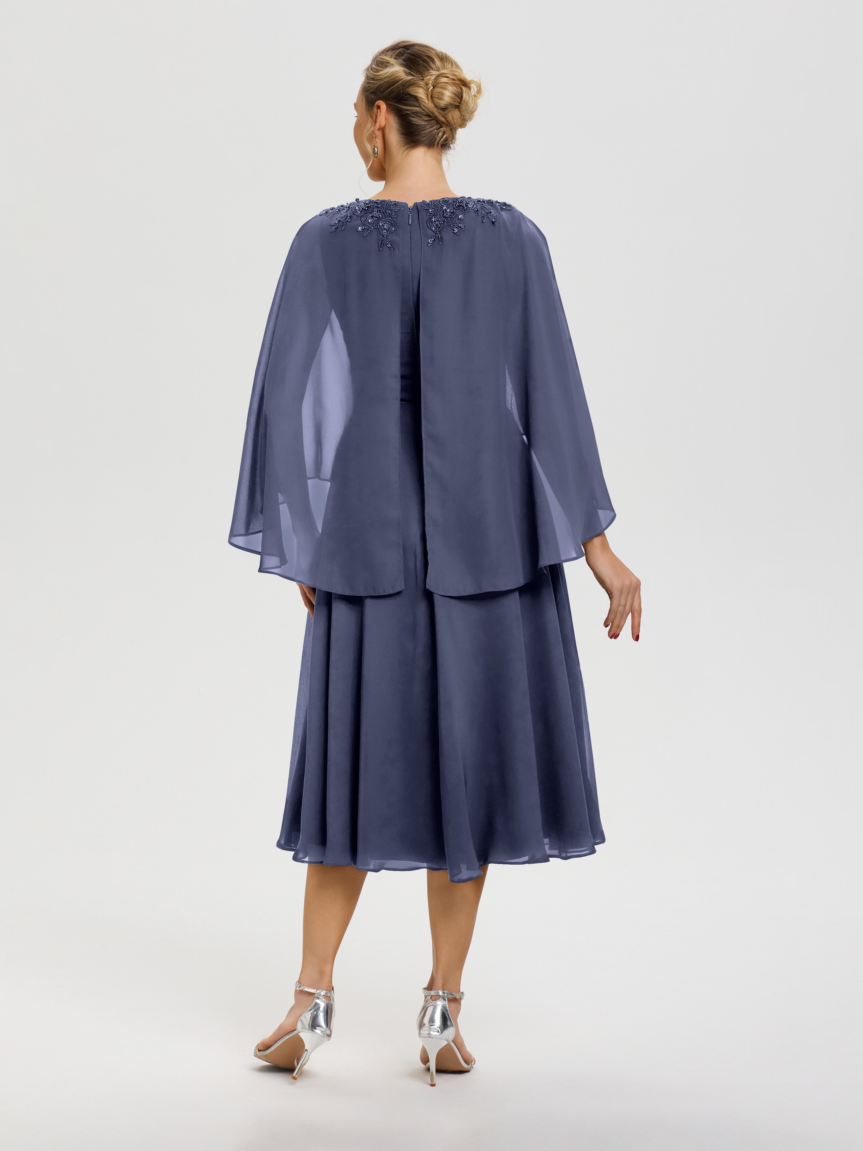 Robe Pour Mère De La Mariée Orageux 3/4 Manches Col V Mousseline & Dentelle Robe Mère De Mariée