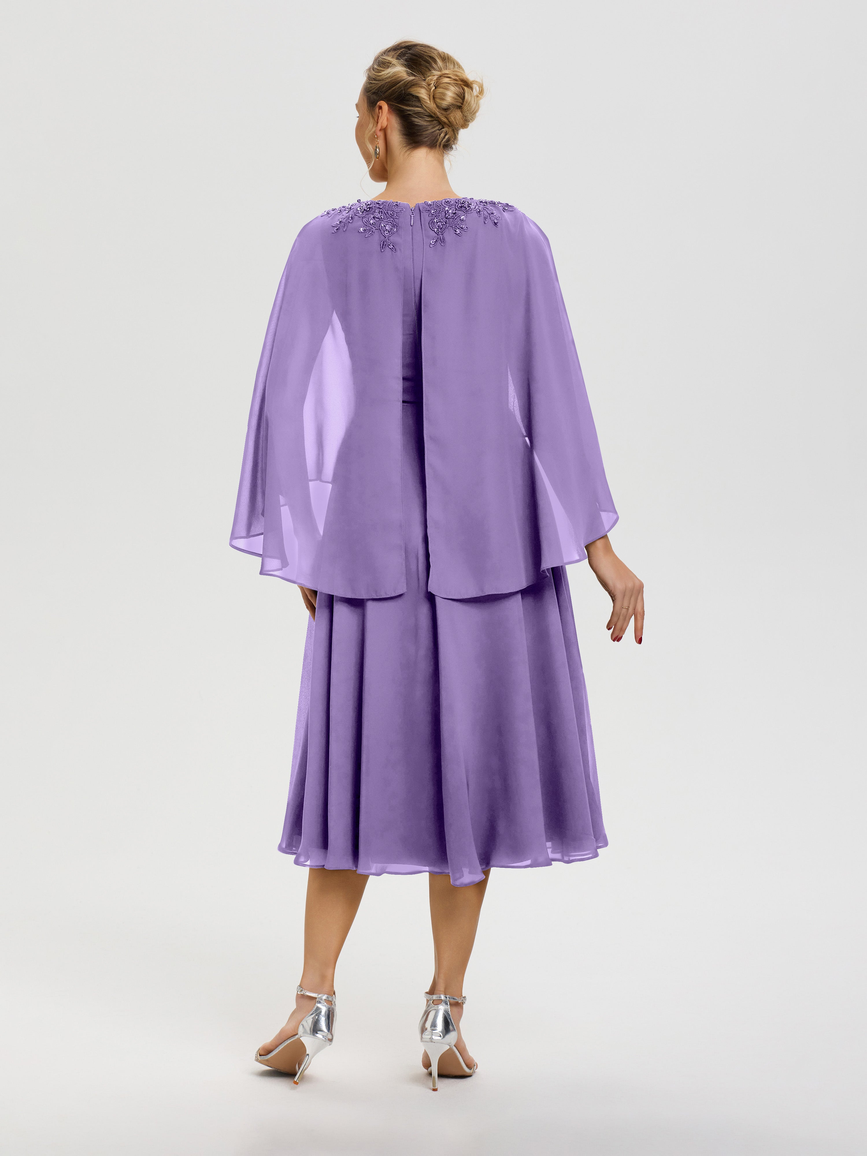 Robe Mère Mariée Moderne Tahiti 3/4 Manches Col V Mousseline & Dentelle Robe Mère De Mariée