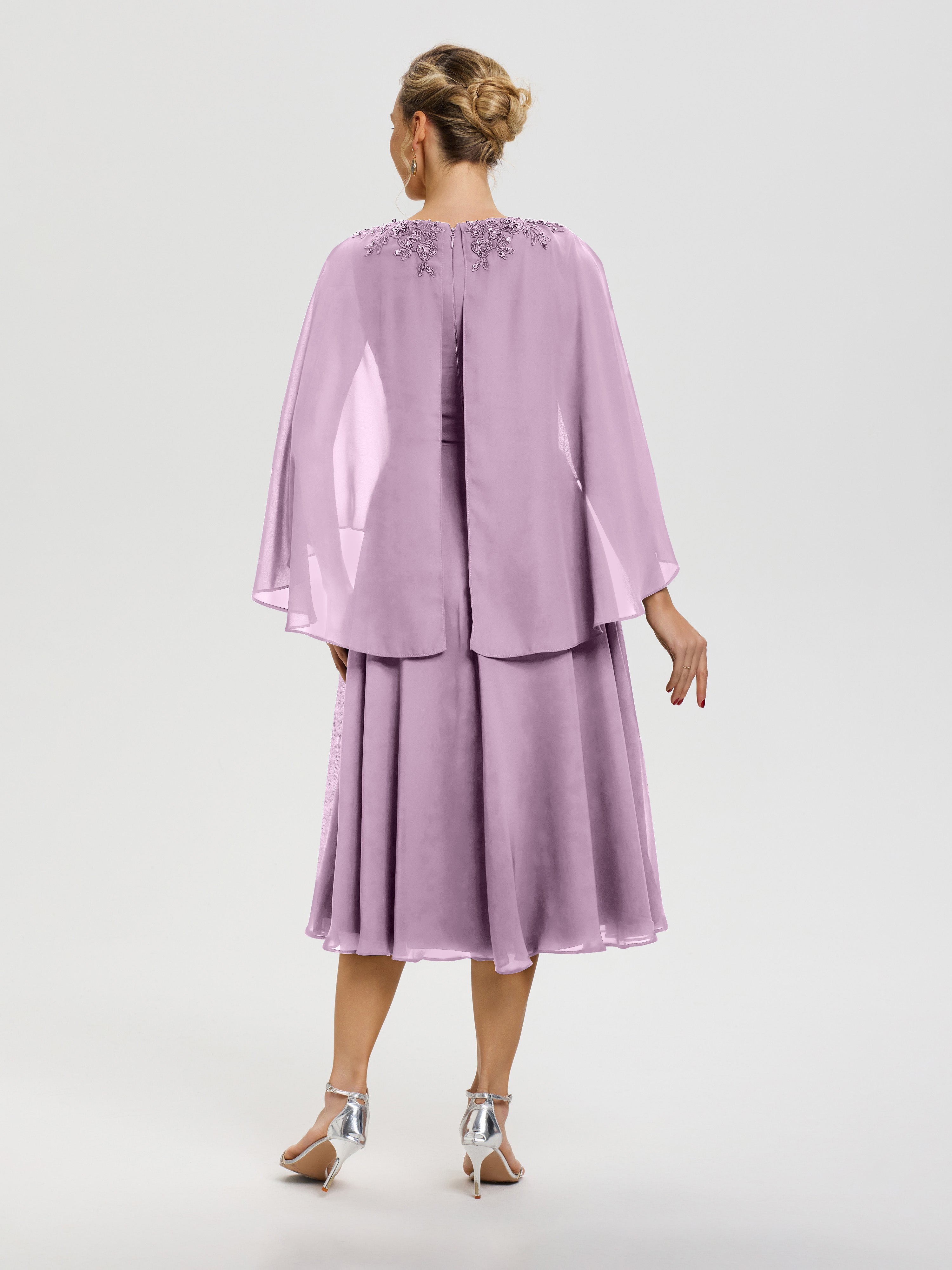 Robe Mère De Mariée Glycine 3/4 Manches Col V Mousseline & Dentelle Robe Mère De Mariée