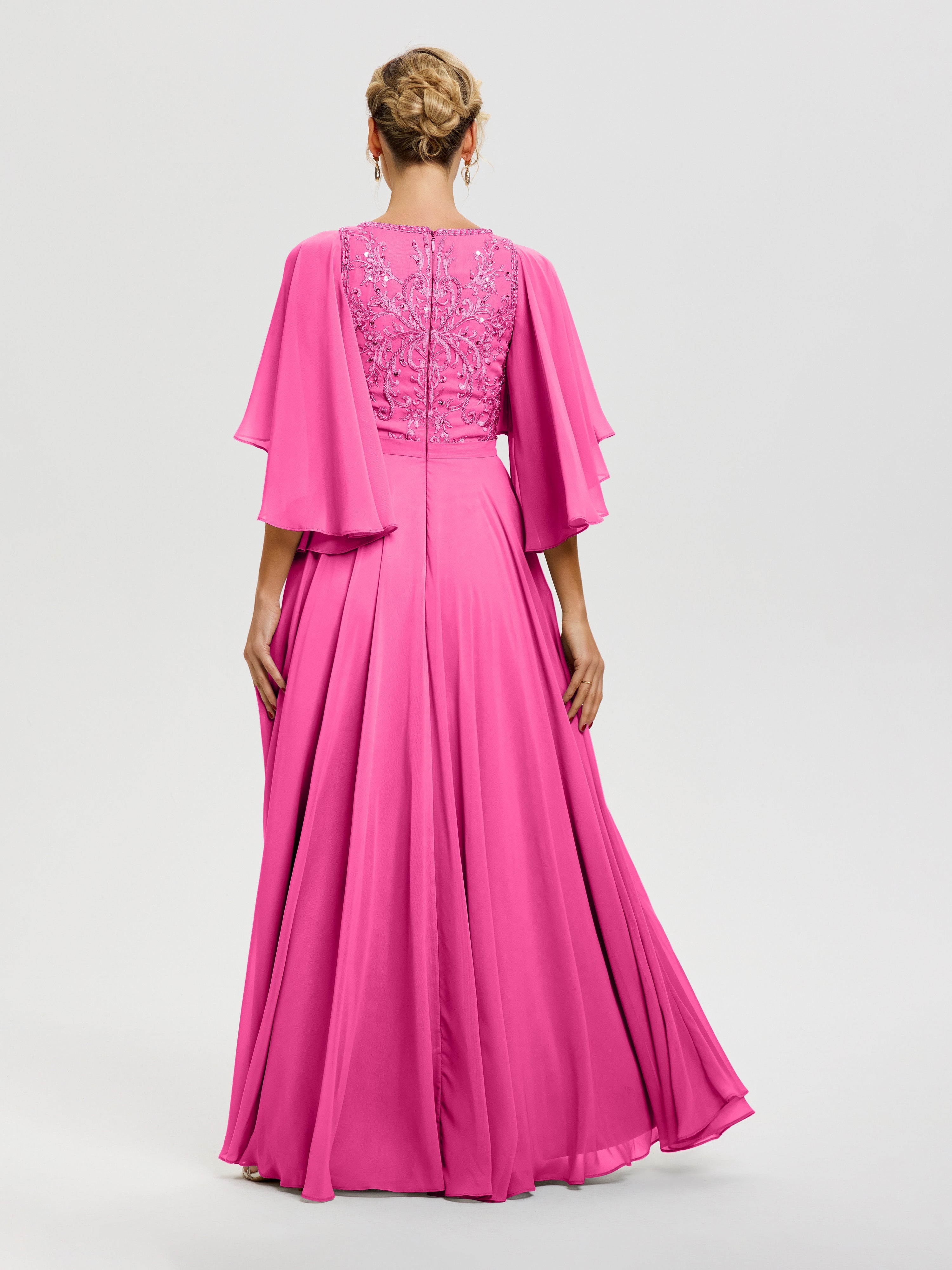 Robe Mère Du Marié Azalée Col V Mousseline & Dentelle Robe Mère De Mariée Manches À Volants