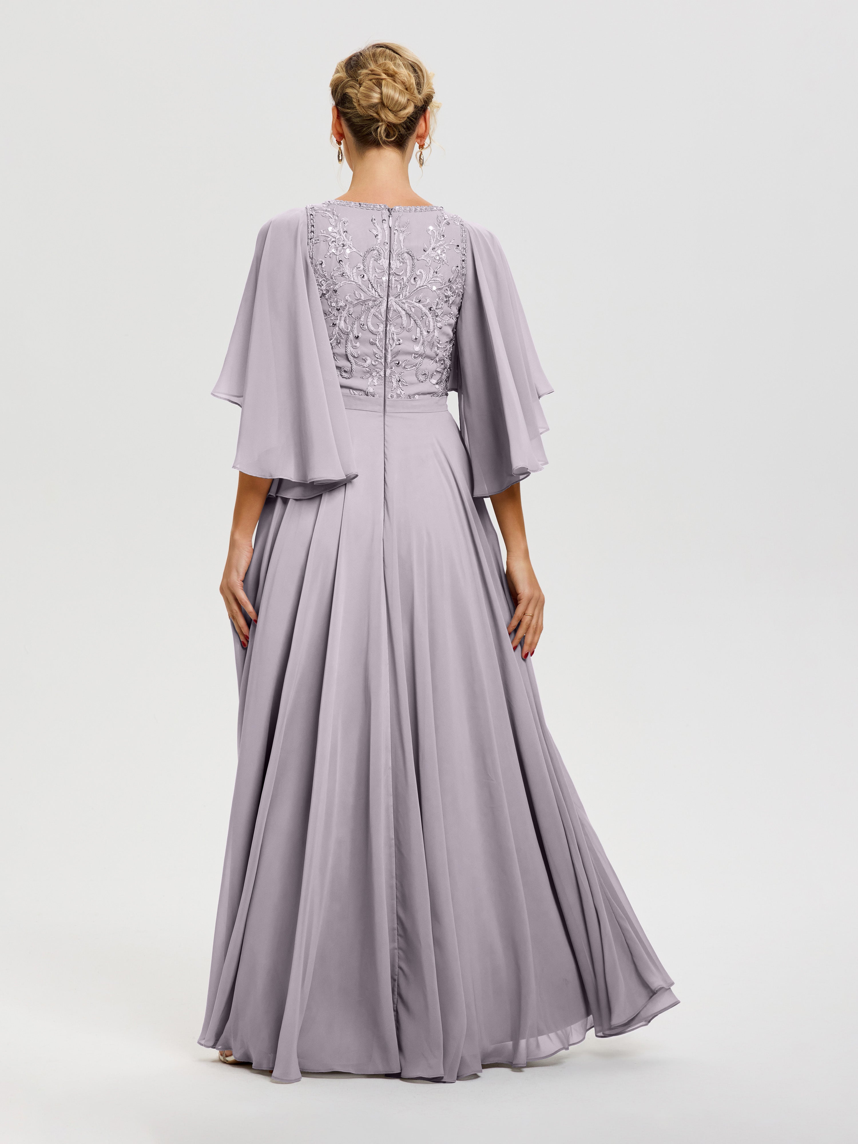 Robe Mère De Mariée Crépuscule Col V Mousseline & Dentelle Robe Mère De Mariée Manches À Volants