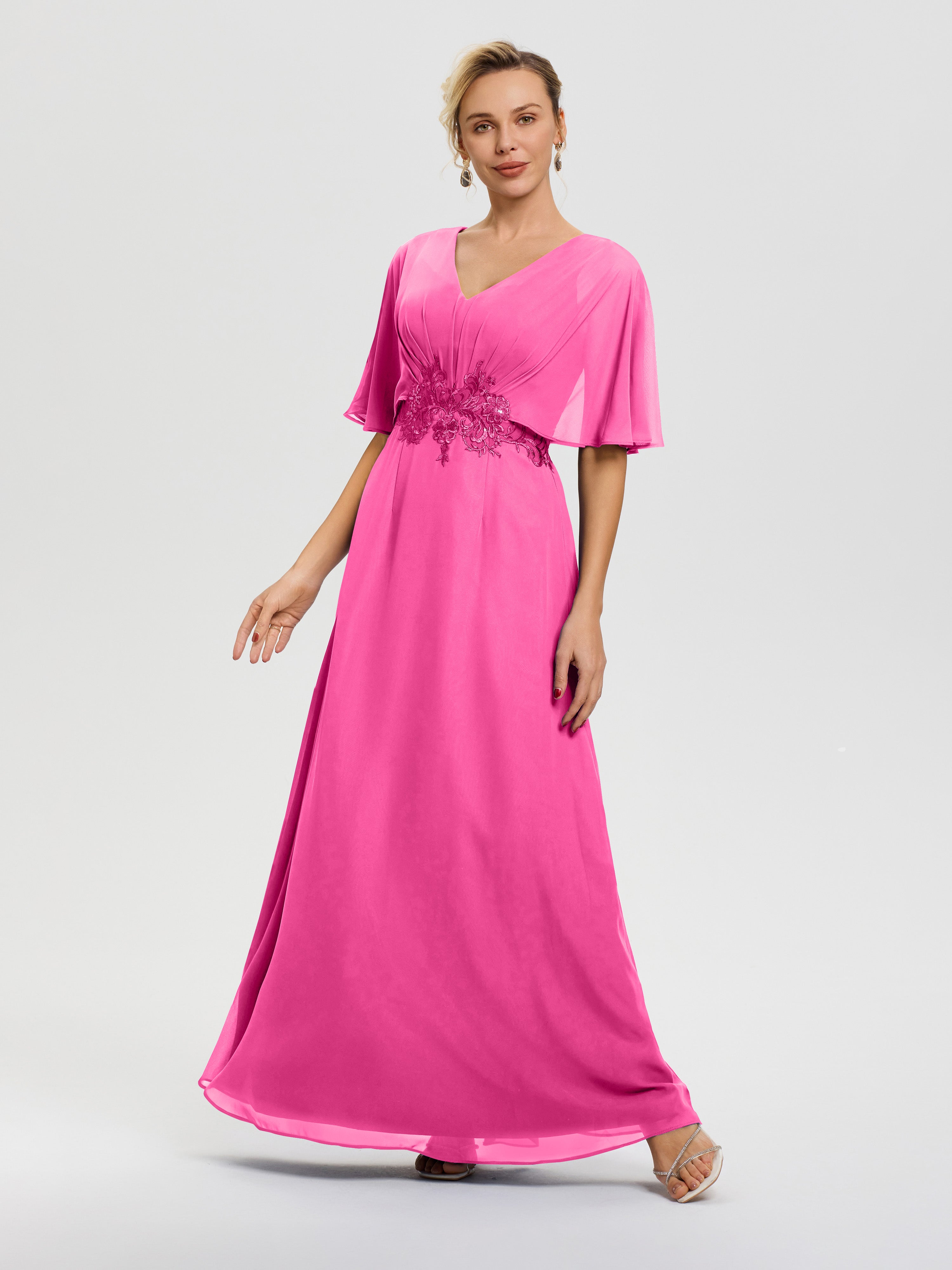 Robe Mère De La Mariée Moderne Azalée Mousseline & Dentelle Col V Robe Mère De La Mariée
