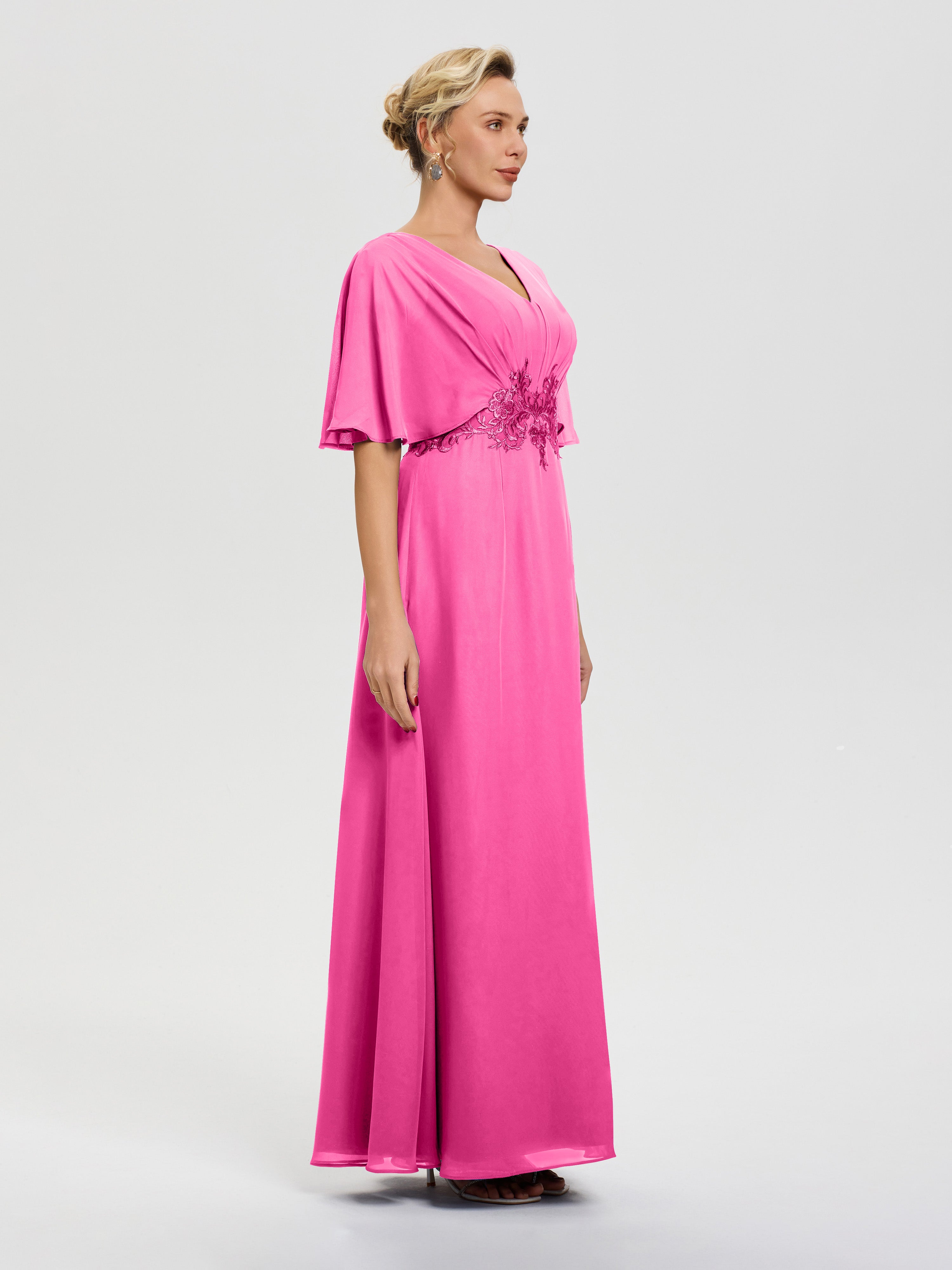 Robe Mère De La Mariée Moderne Azalée Mousseline & Dentelle Col V Robe Mère De La Mariée