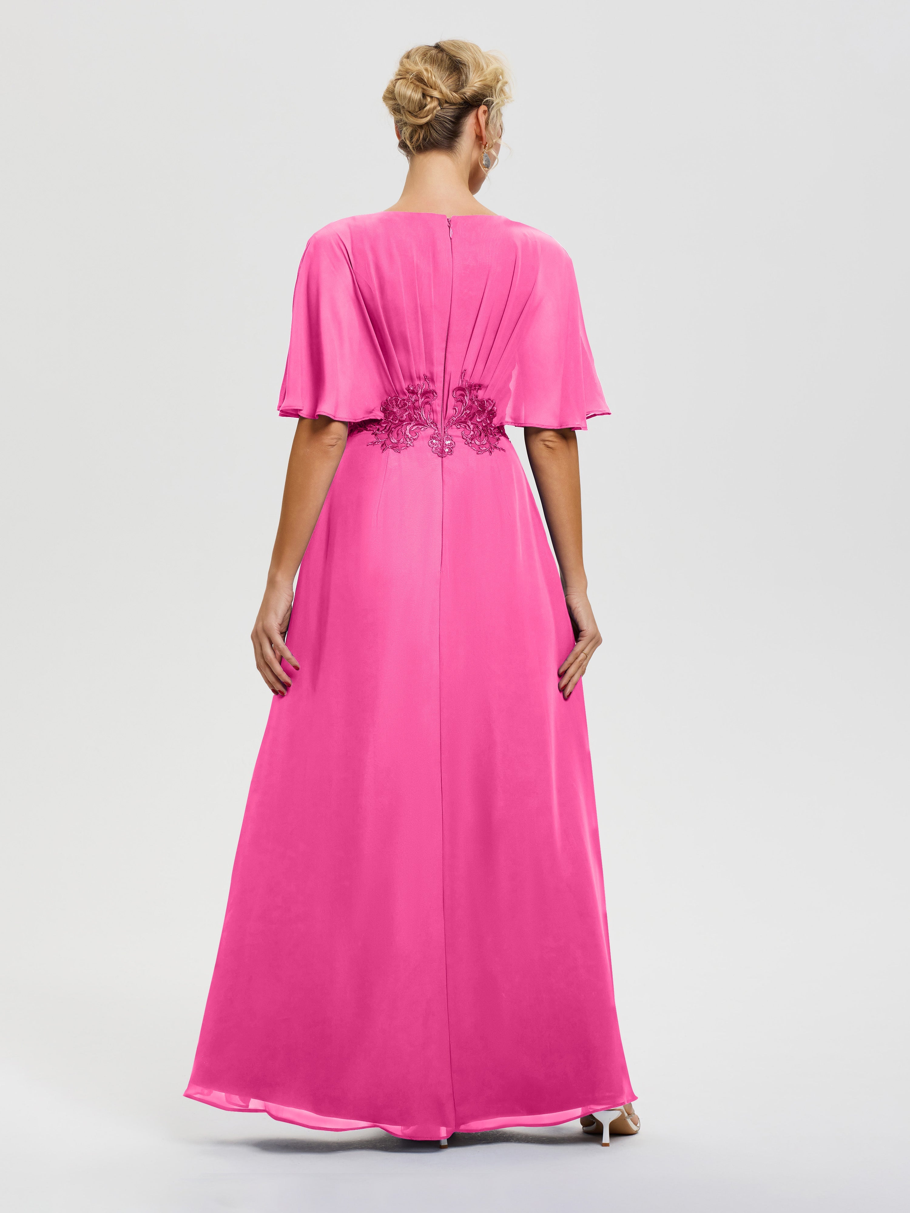 Robe Mère De La Mariée Moderne Azalée Mousseline & Dentelle Col V Robe Mère De La Mariée