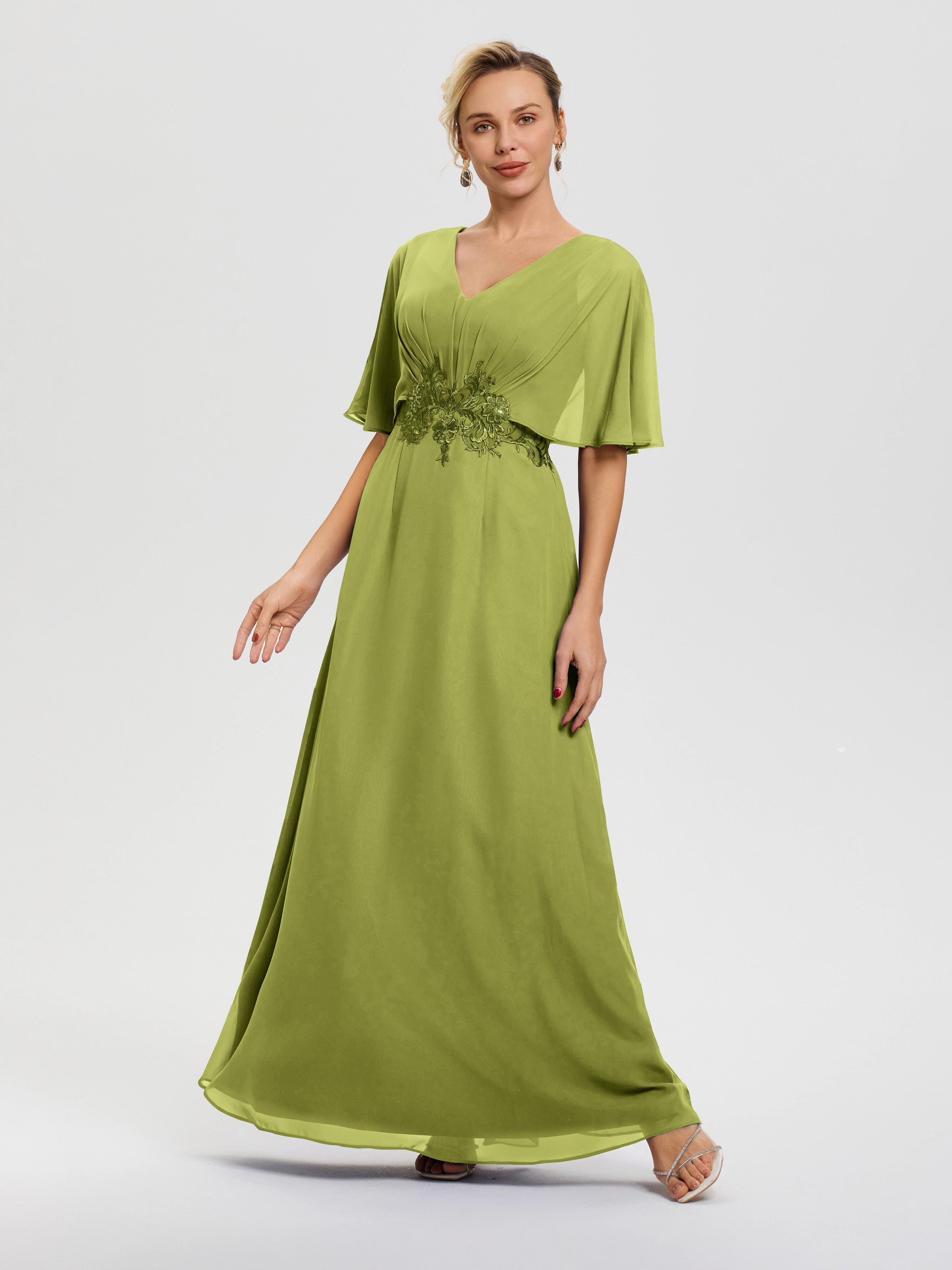 Robes Mères De La Mariée Trèfle Mousseline & Dentelle Col V Robe Mère De La Mariée