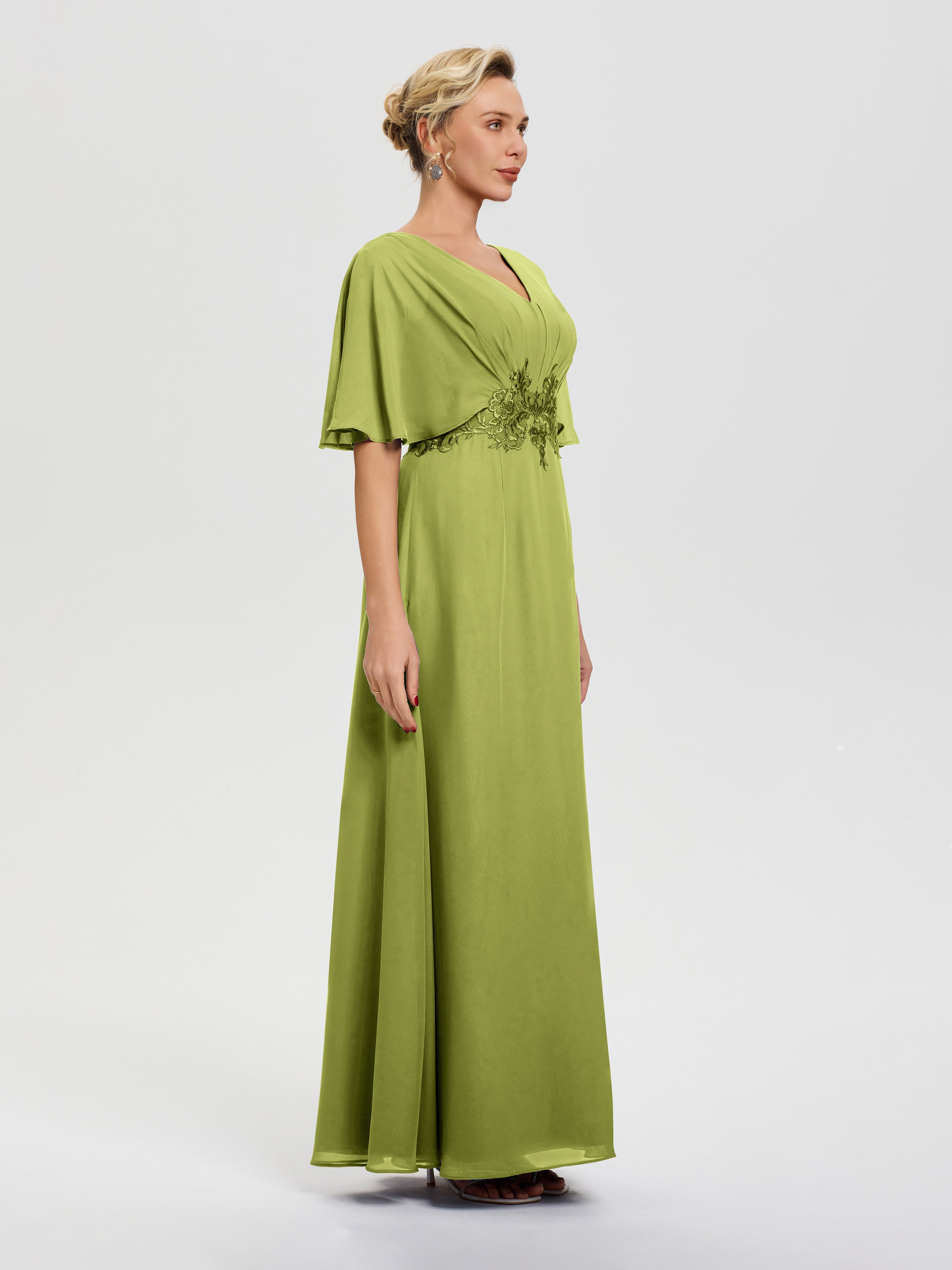 Robes Mères De La Mariée Trèfle Mousseline & Dentelle Col V Robe Mère De La Mariée