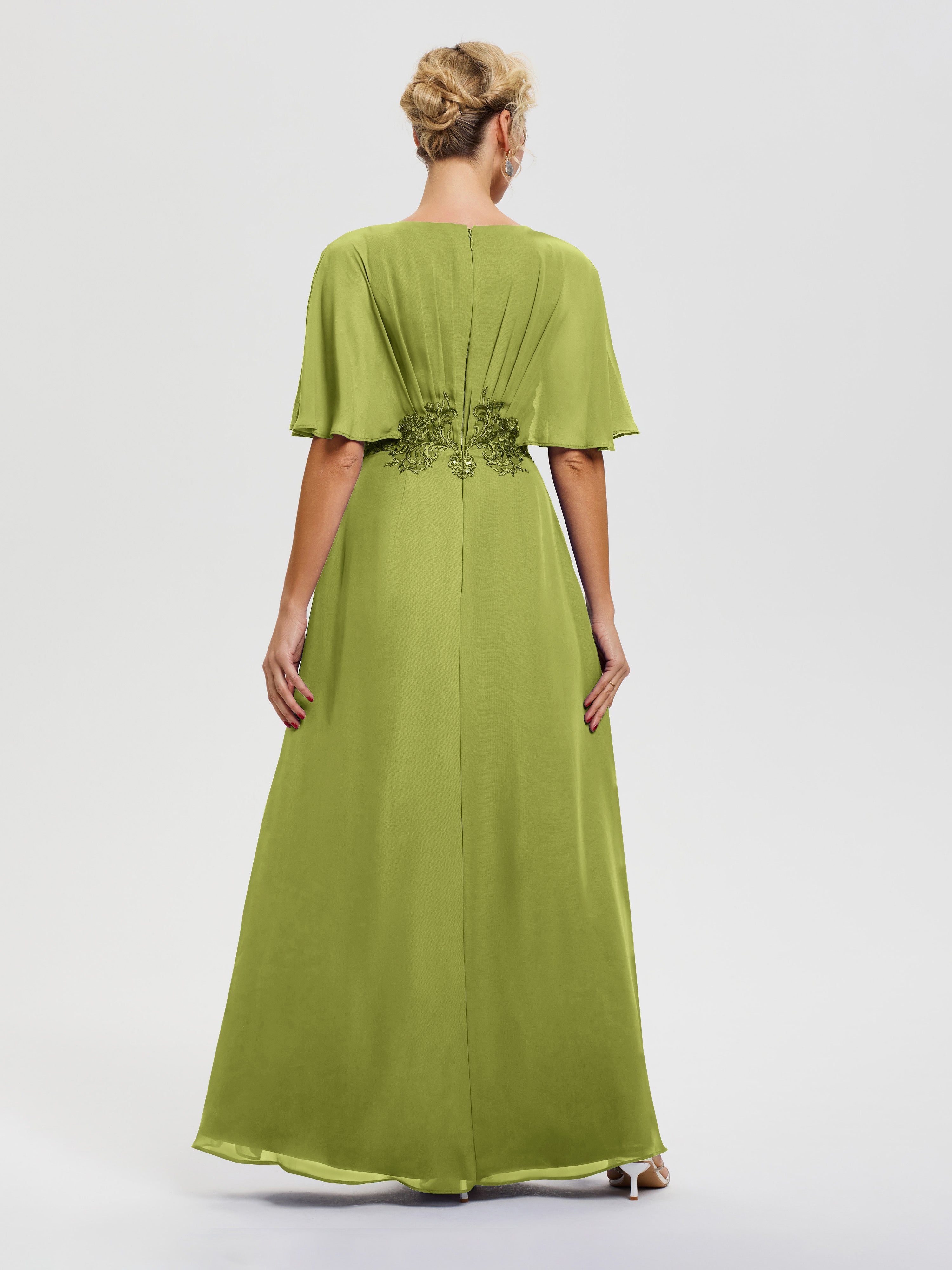 Robes Mères De La Mariée Trèfle Mousseline & Dentelle Col V Robe Mère De La Mariée