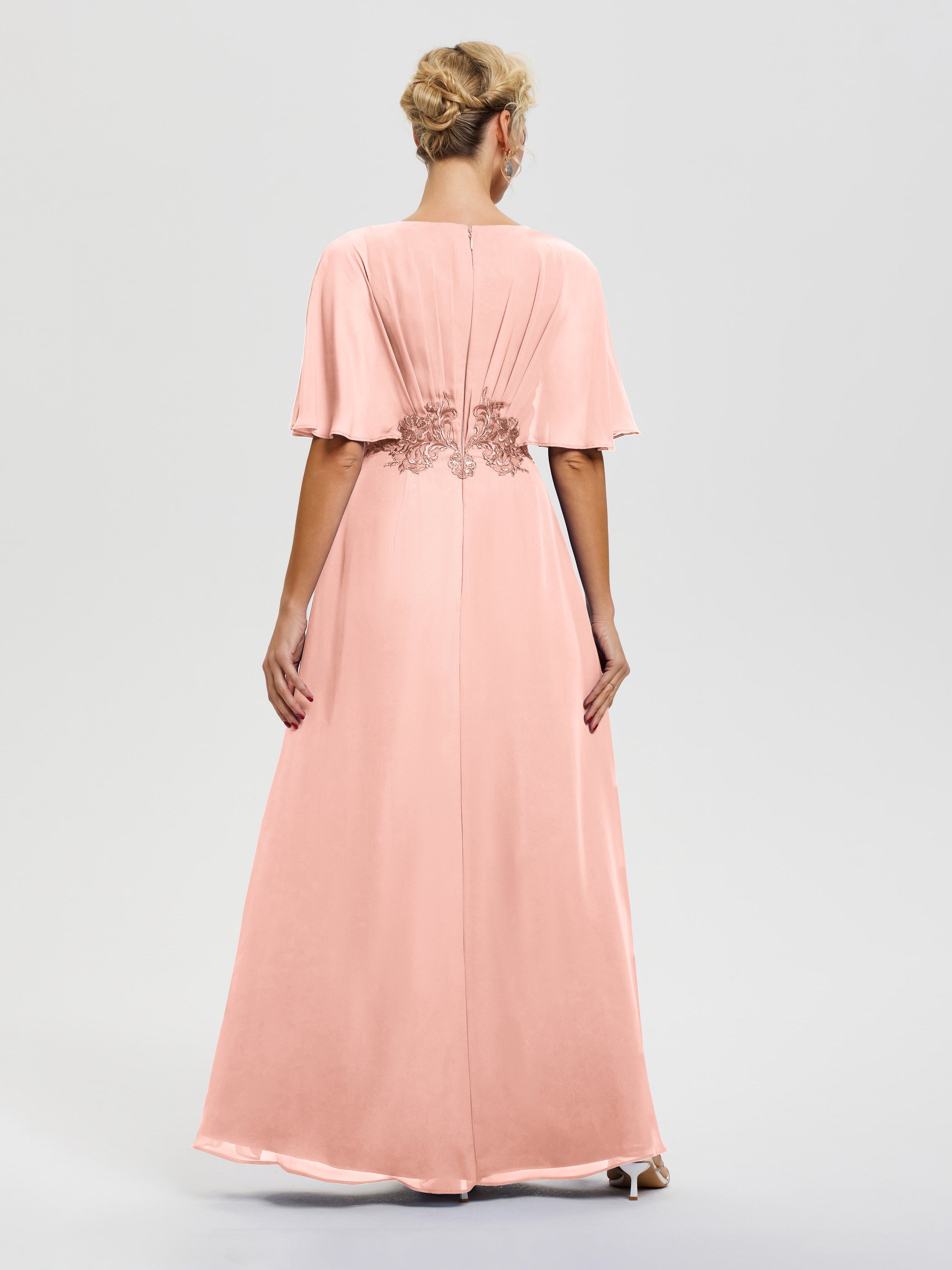 Robe Mère De La Mariée Corail Mousseline & Dentelle Col V Robe Mère De La Mariée