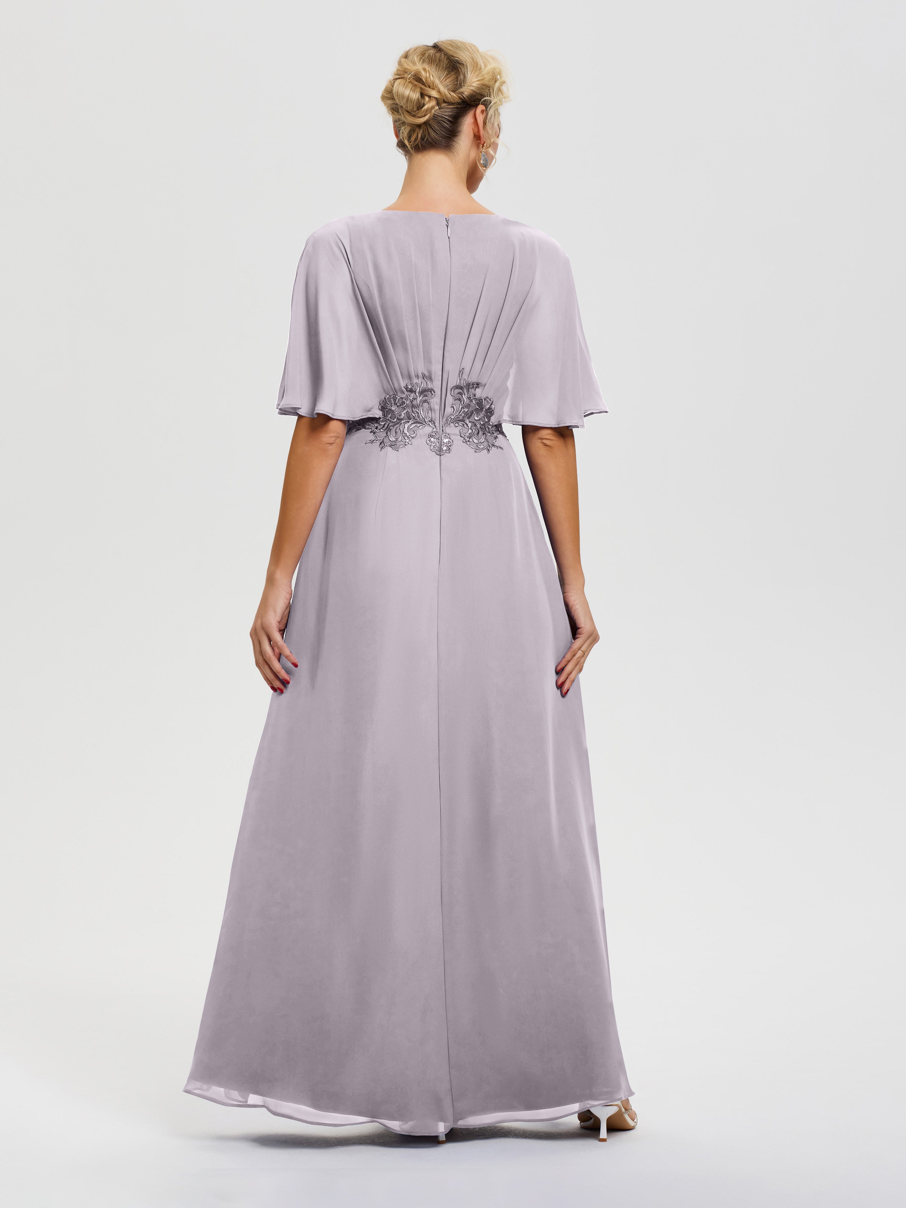 Robe Mariage Mère De La Mariée Crépuscule Mousseline & Dentelle Col V Robe Mère De La Mariée
