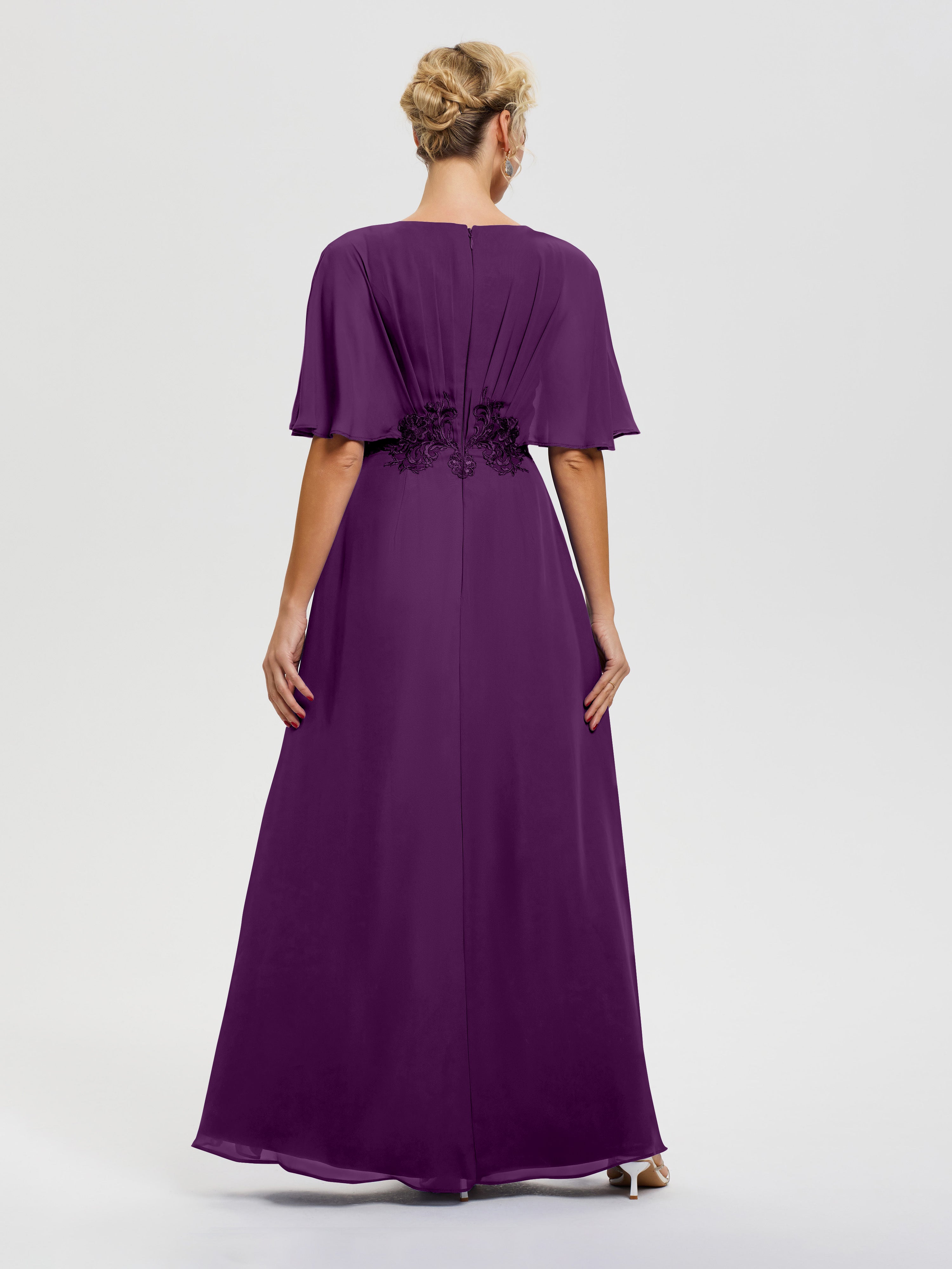Robe Mère De La Mariee Raisin Mousseline & Dentelle Col V Robe Mère De La Mariée