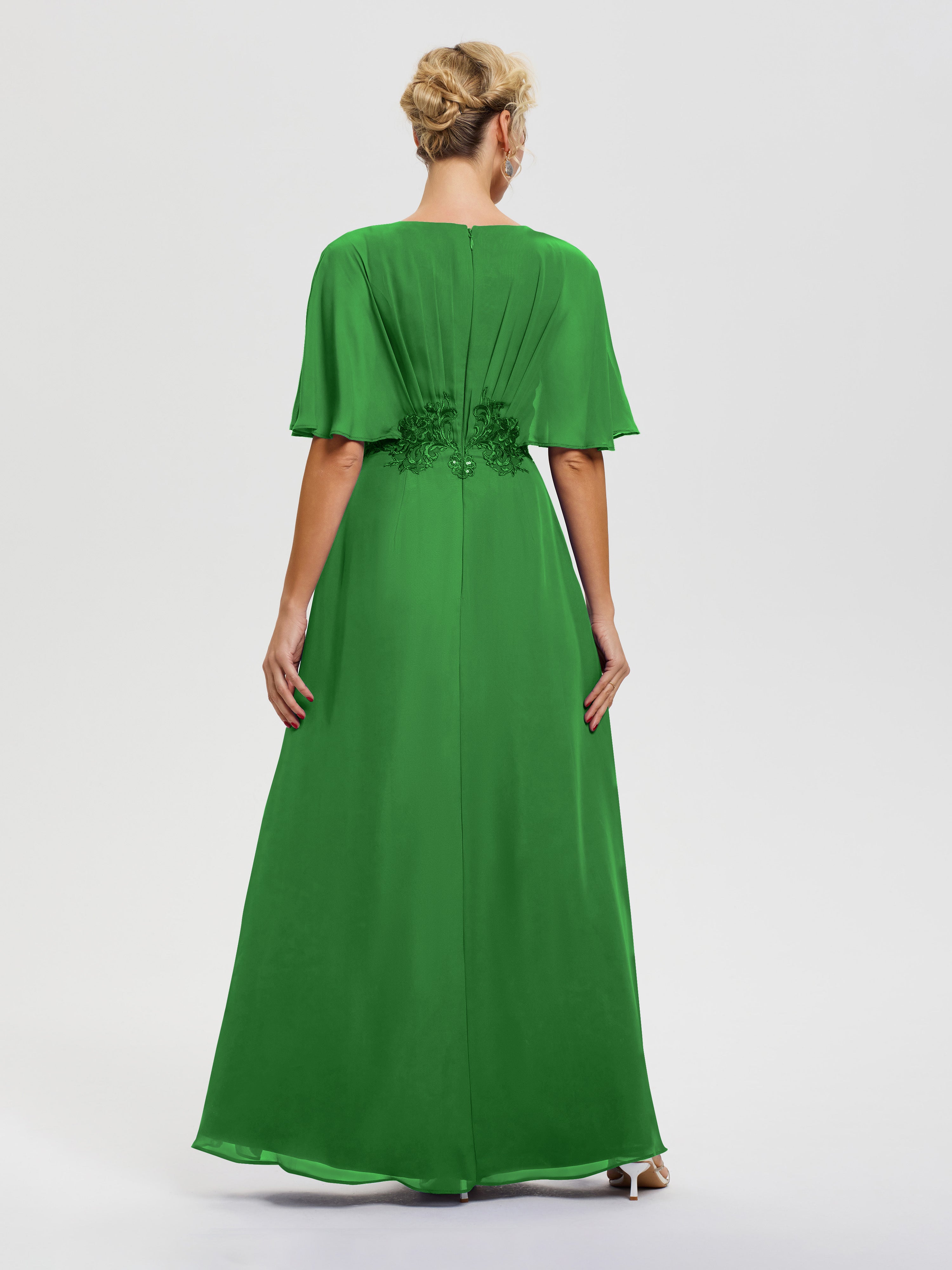 Robe Mere De La Mariee Verte Mousseline & Dentelle Col V Robe Mère De La Mariée