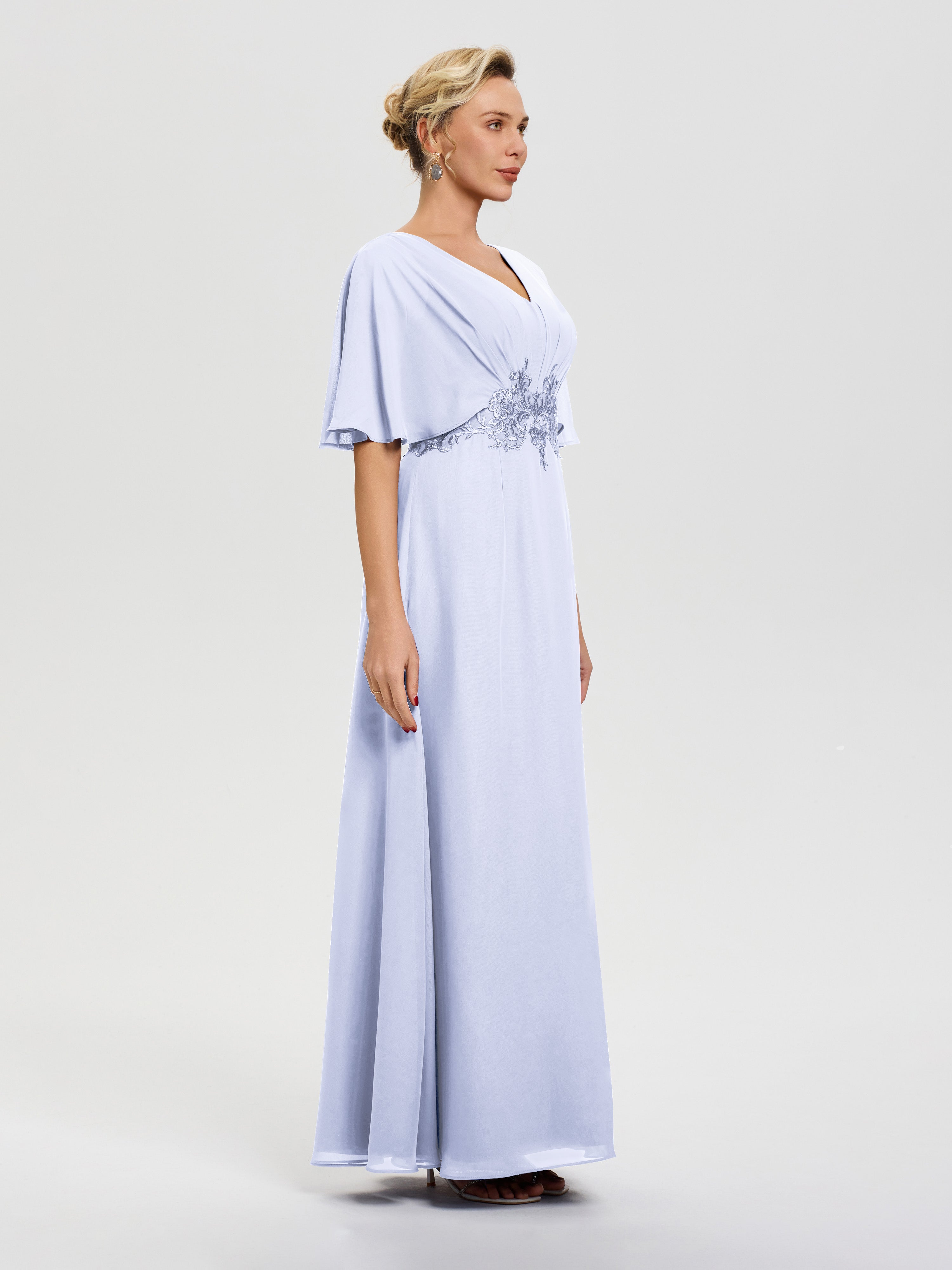 Robe Mariage Mère Du Marié Lavande Mousseline & Dentelle Col V Robe Mère De La Mariée