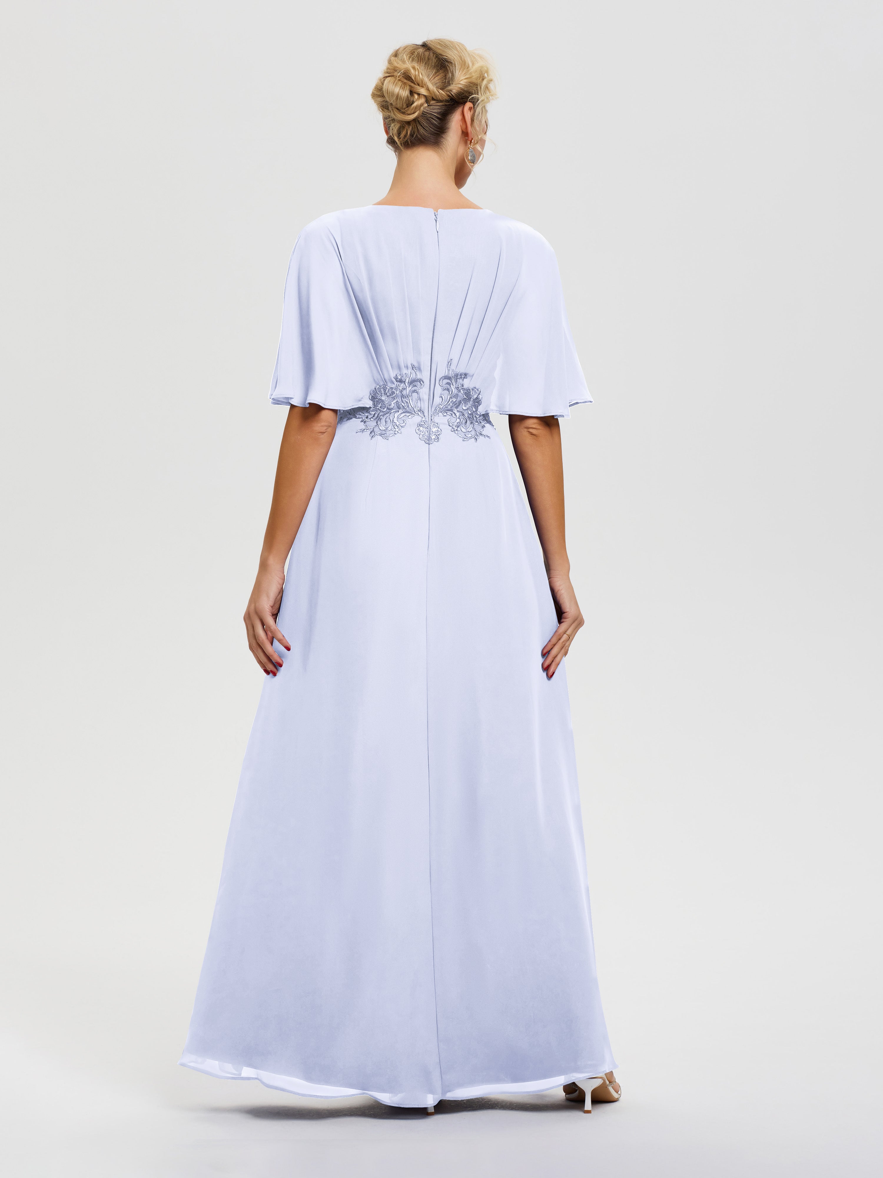 Robe Mariage Mère Du Marié Lavande Mousseline & Dentelle Col V Robe Mère De La Mariée