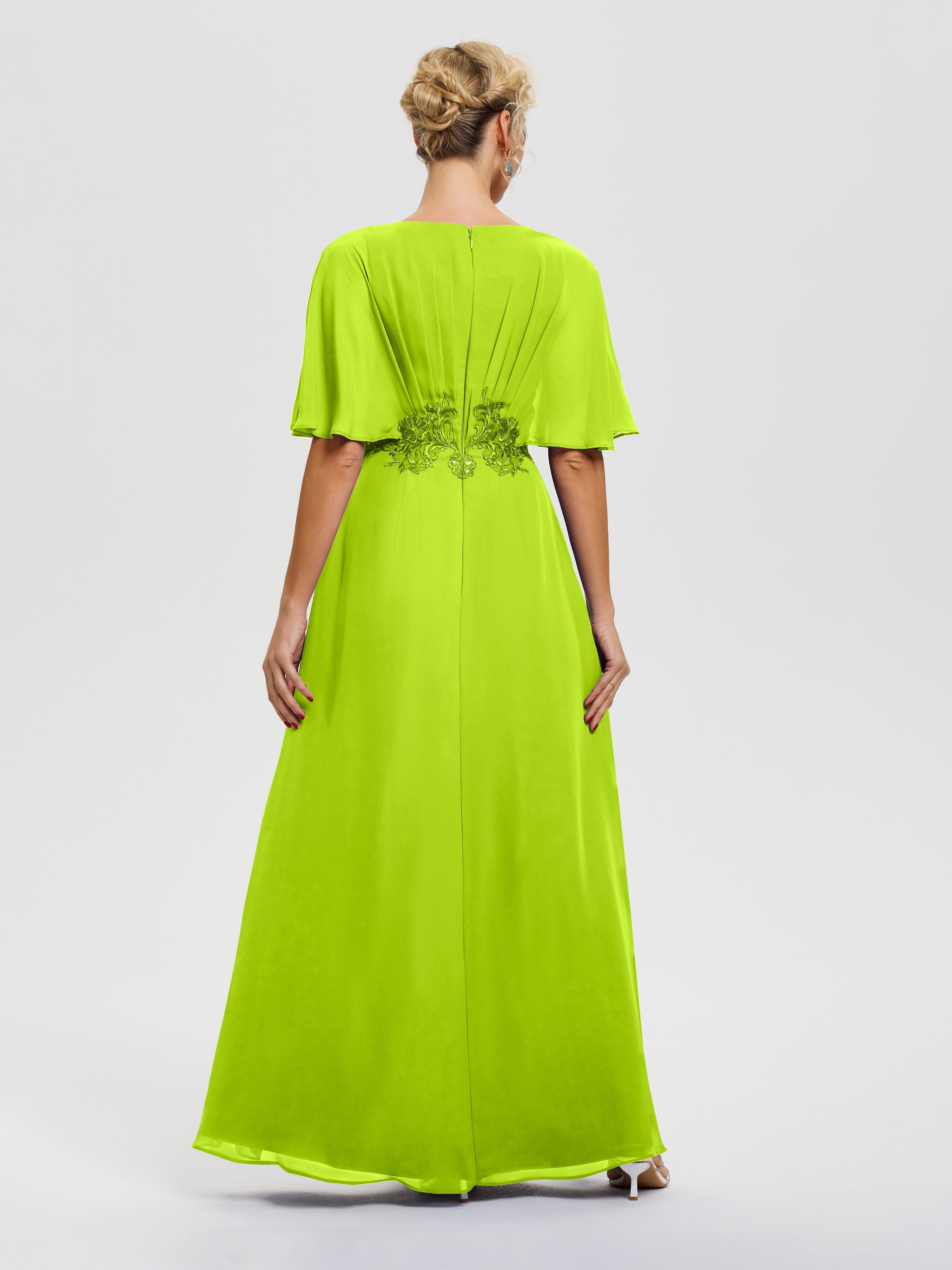 Robes Mères De La Mariée Vert Citron Mousseline & Dentelle Col V Robe Mère De La Mariée