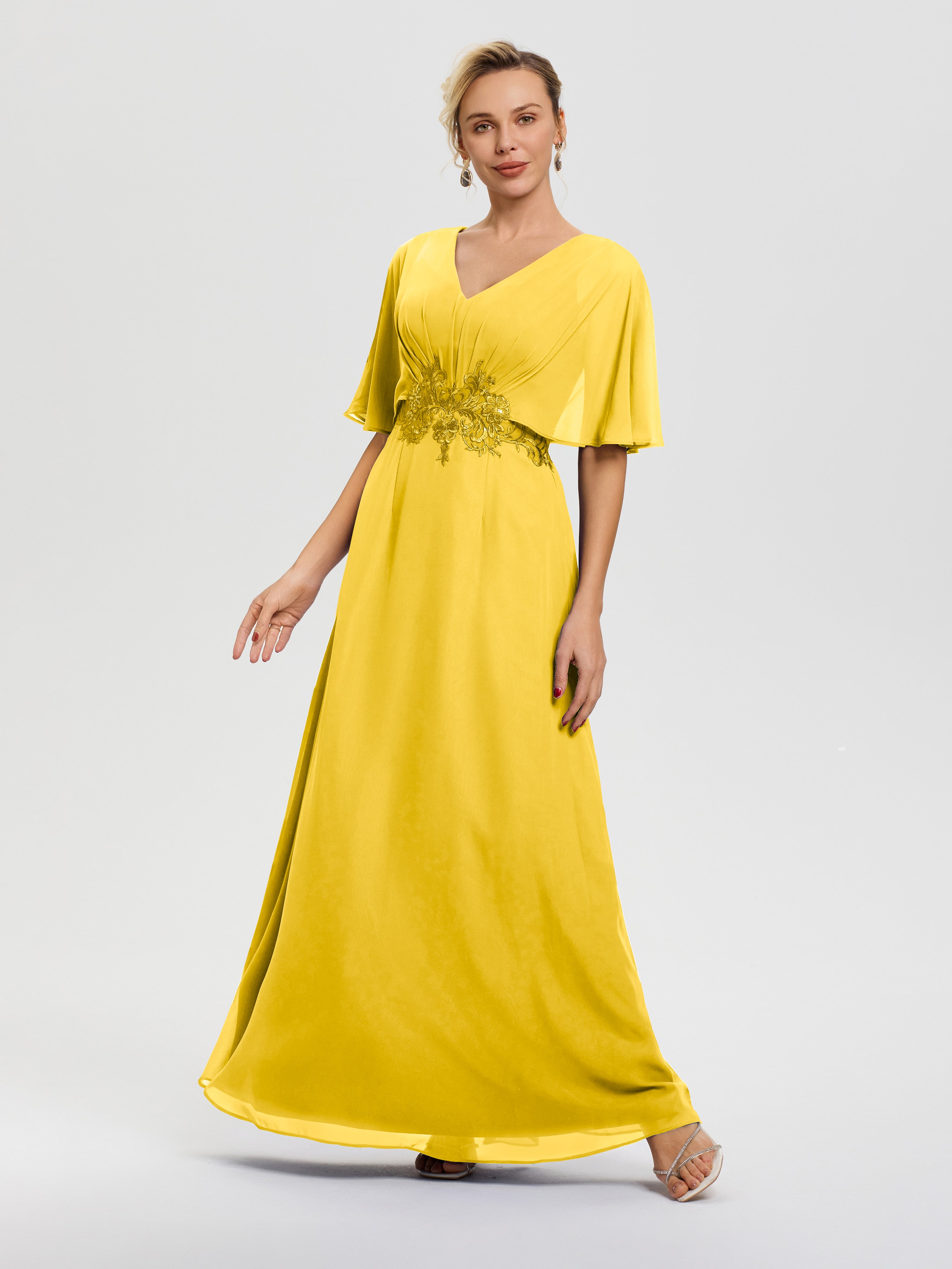 Robes Mères De La Mariée Souci Mousseline & Dentelle Col V Robe Mère De La Mariée
