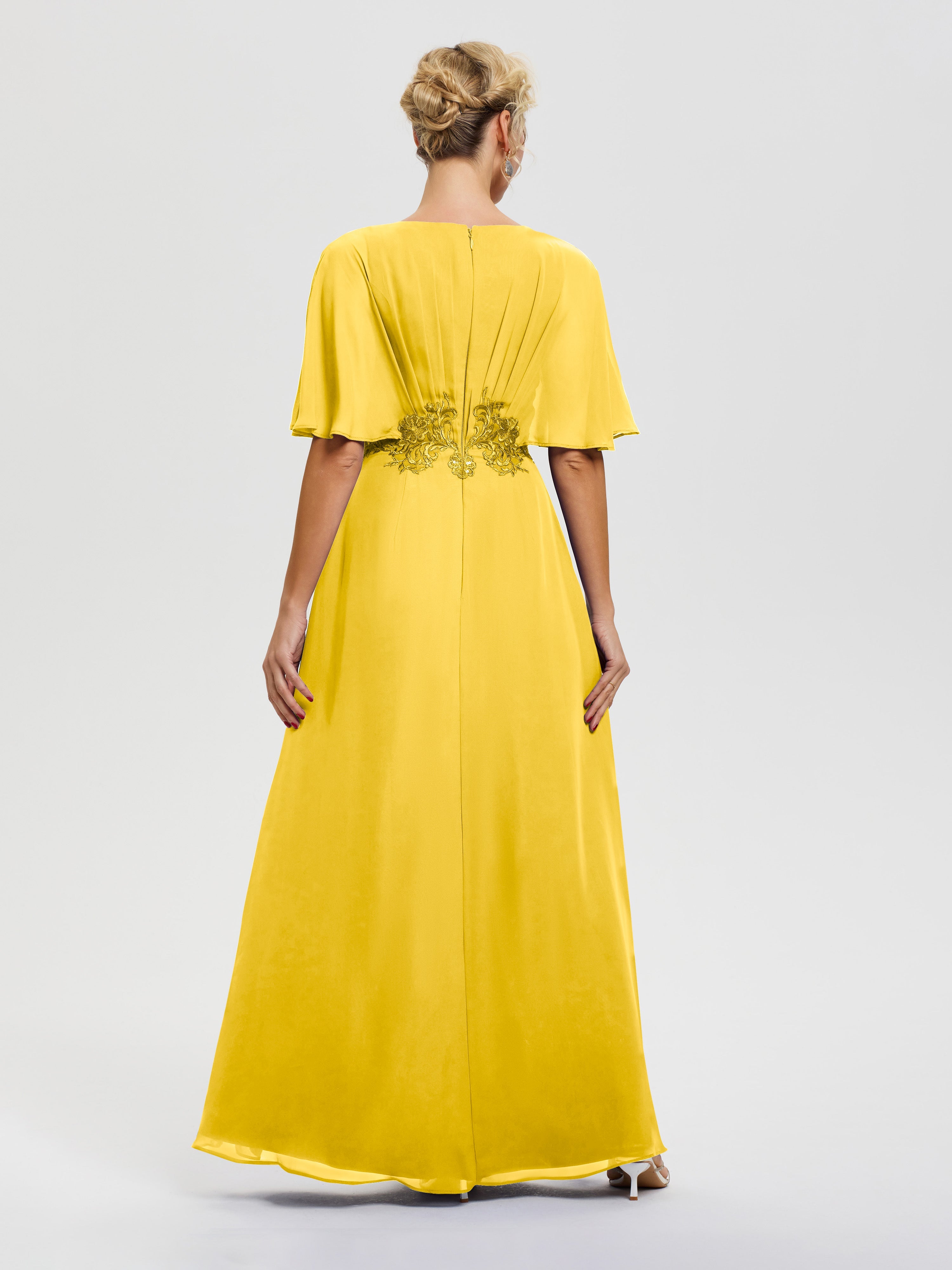 Robes Mères De La Mariée Souci Mousseline & Dentelle Col V Robe Mère De La Mariée