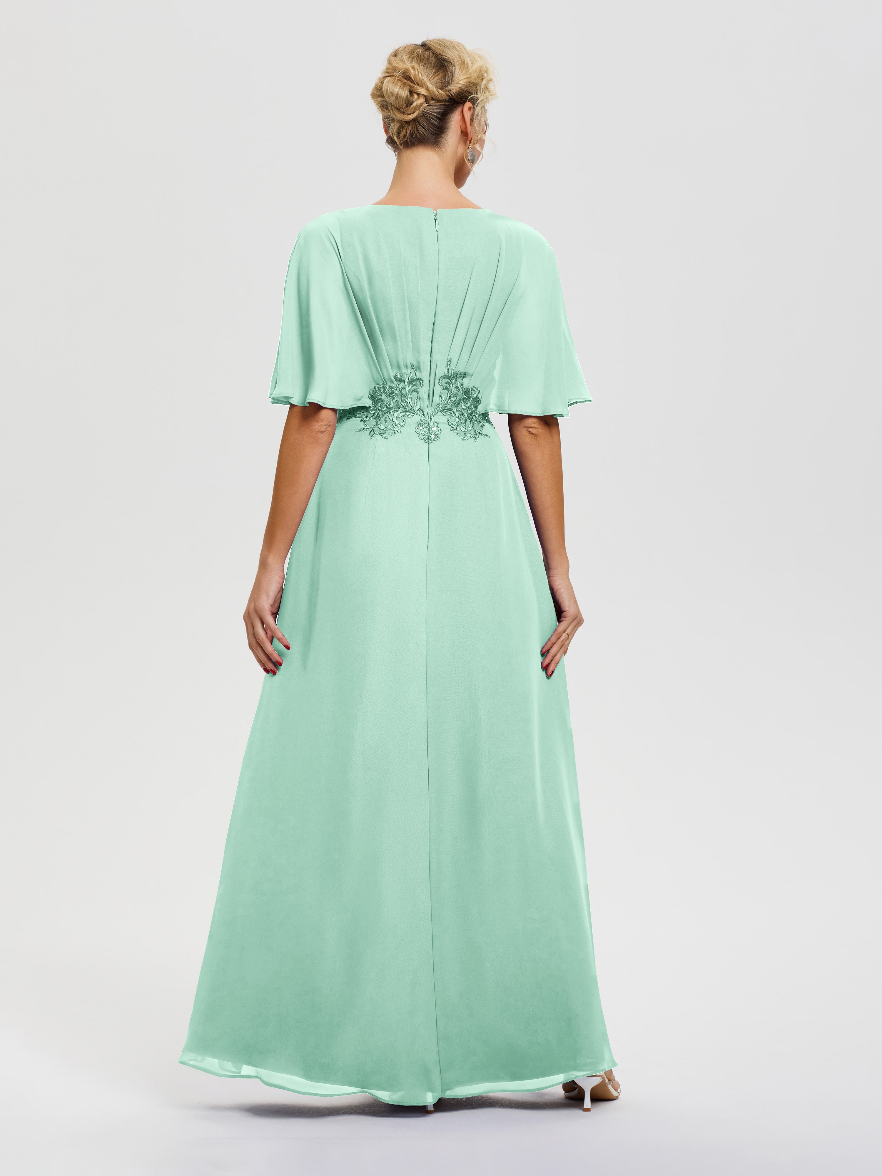Robes Mères De La Mariée Vert Menthe Mousseline & Dentelle Col V Robe Mère De La Mariée