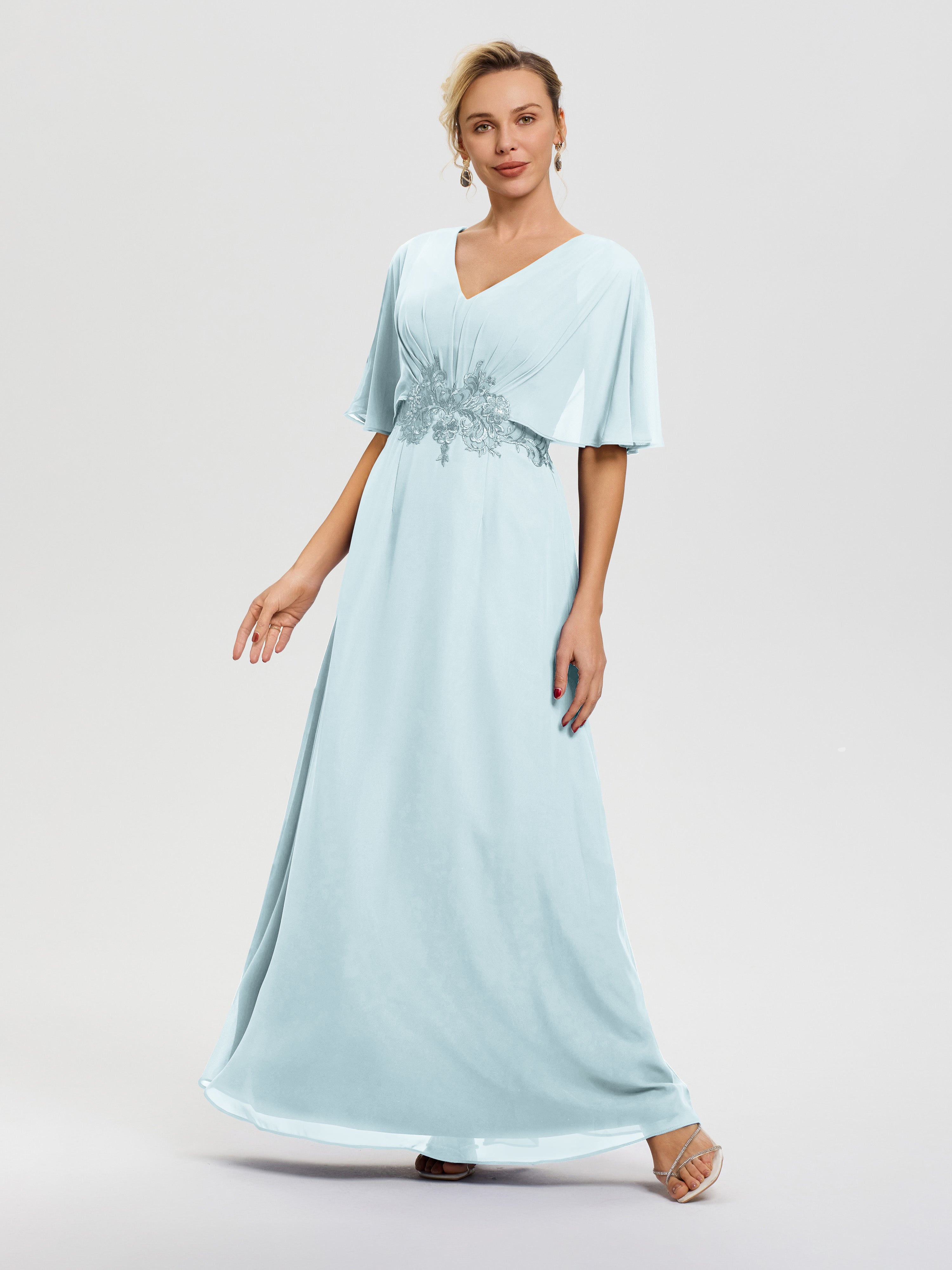 Robe Mère De La Mariée Moderne Brume Mousseline & Dentelle Col V Robe Mère De La Mariée