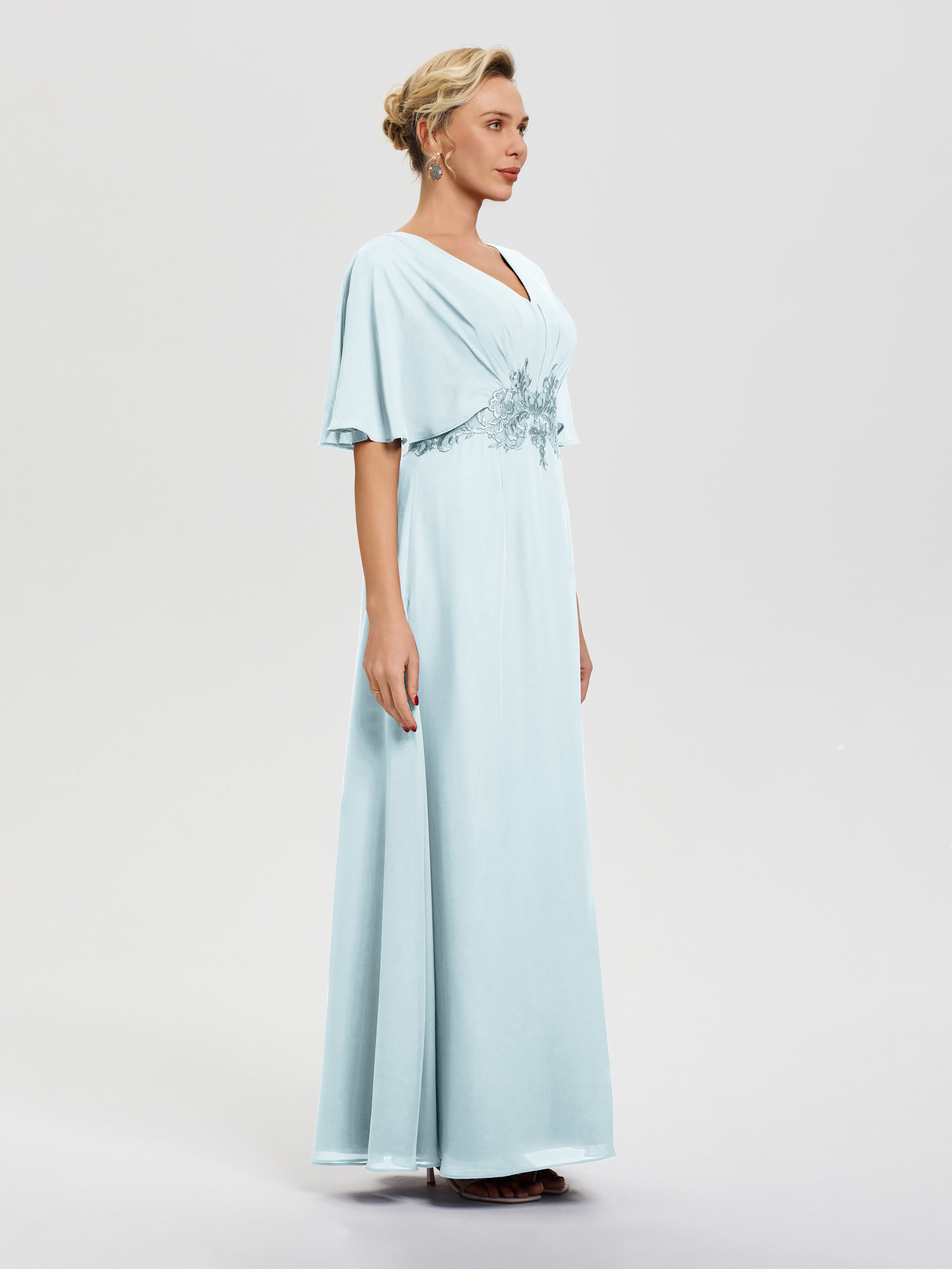 Robe Mère De La Mariée Moderne Brume Mousseline & Dentelle Col V Robe Mère De La Mariée