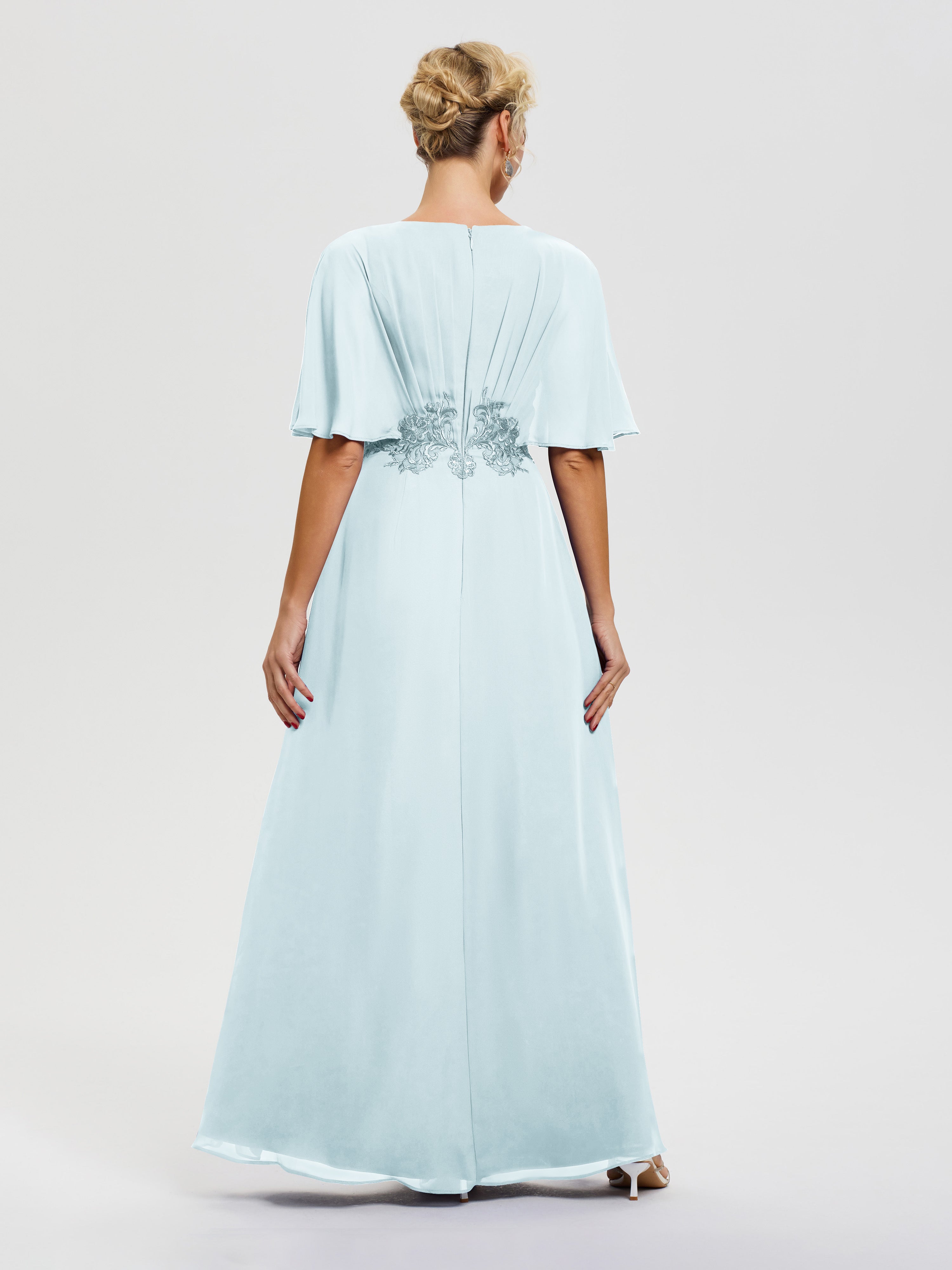Robe Mère De La Mariée Moderne Brume Mousseline & Dentelle Col V Robe Mère De La Mariée