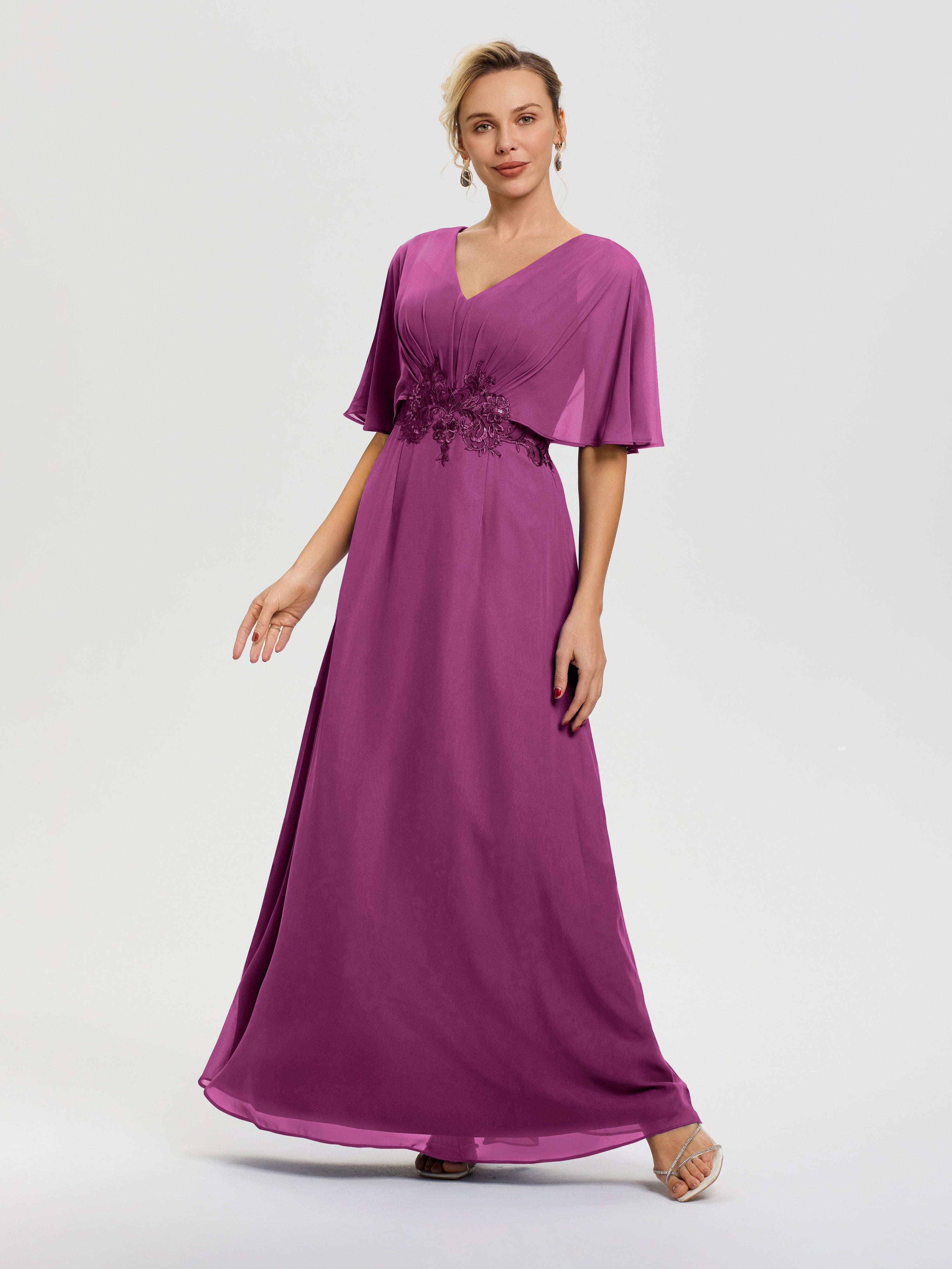 Robe Mère De La Mariee Orchidée Mousseline & Dentelle Col V Robe Mère De La Mariée