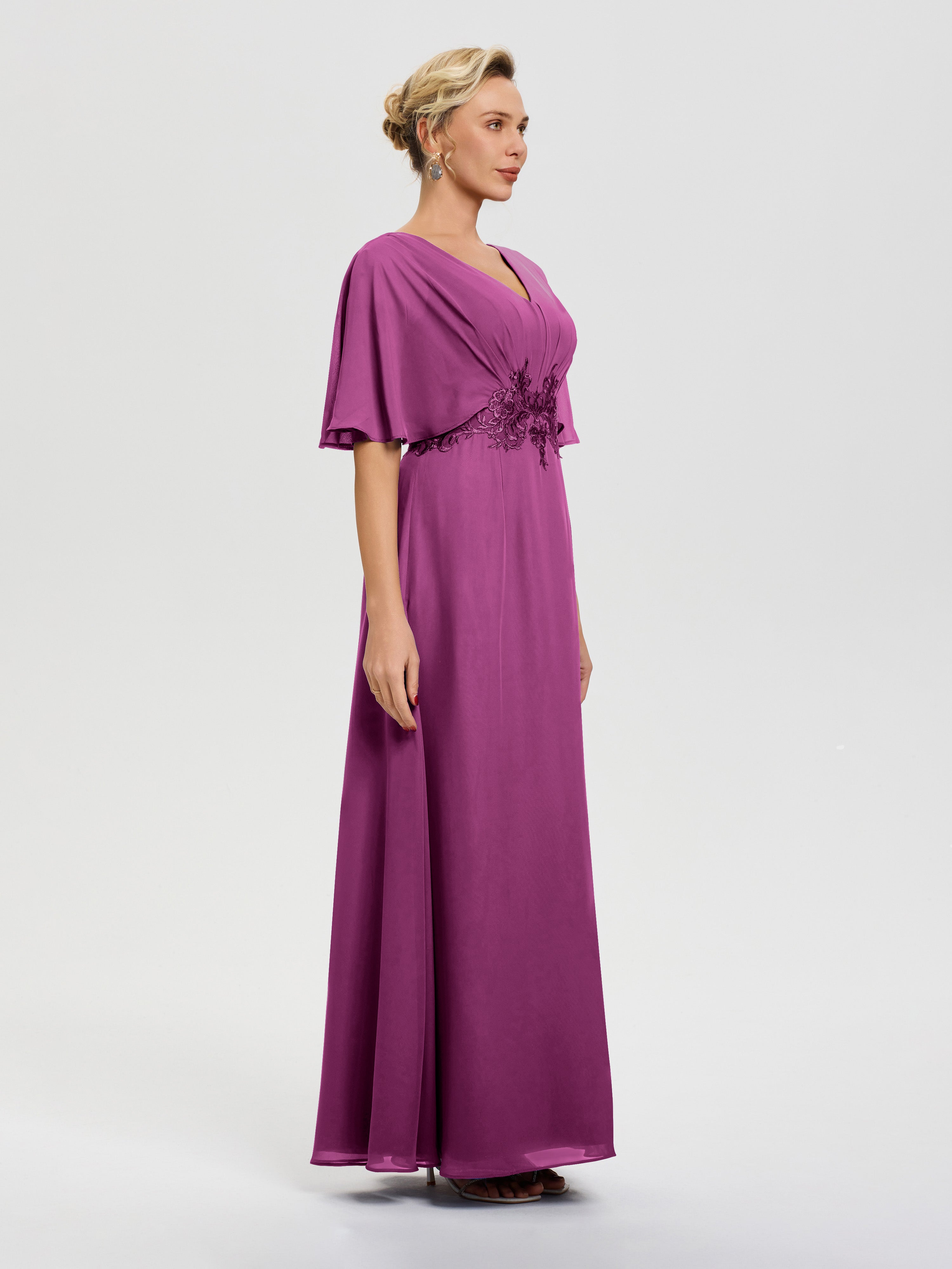 Robe Mère De La Mariee Orchidée Mousseline & Dentelle Col V Robe Mère De La Mariée