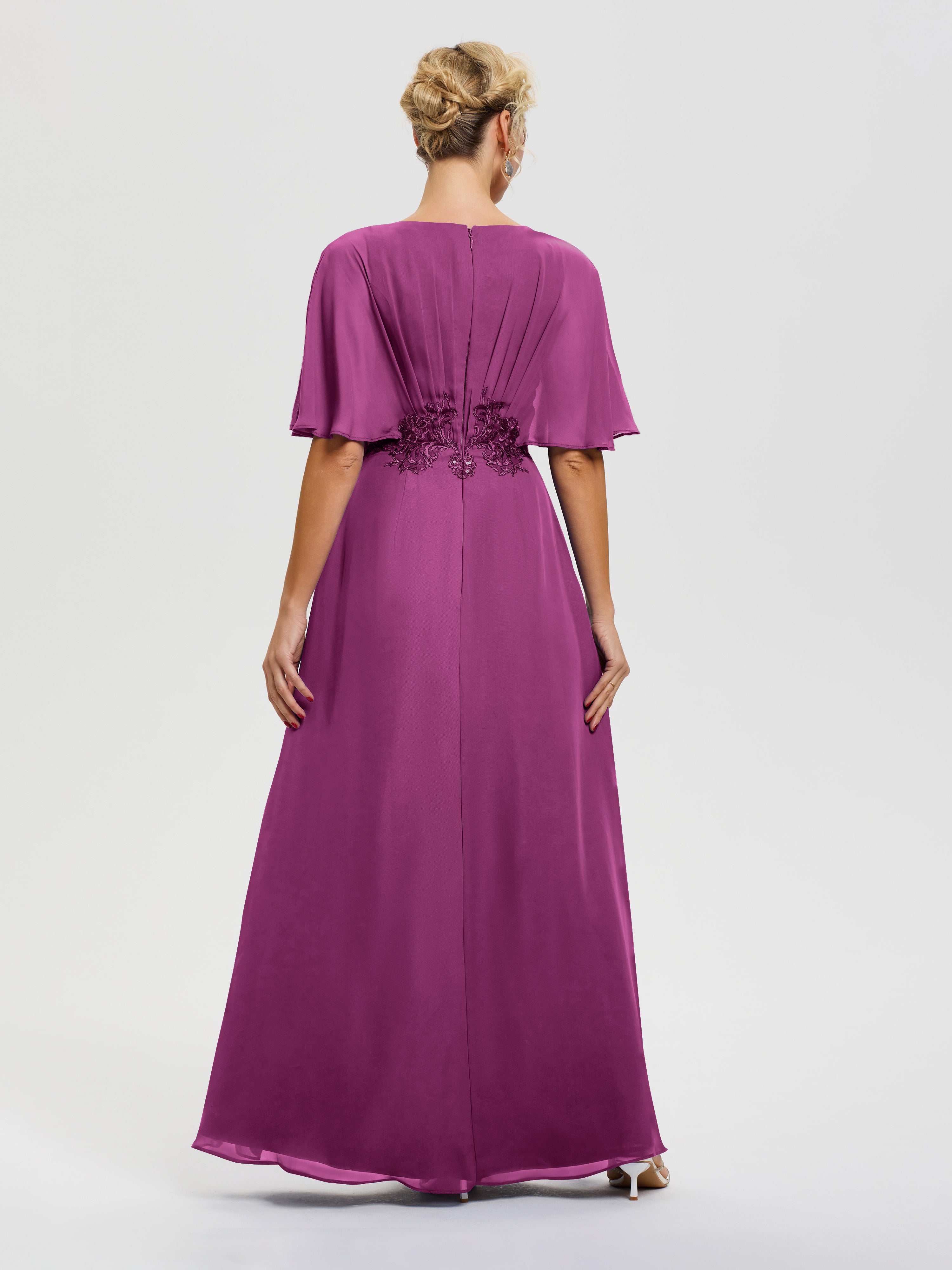 Robe Mère De La Mariee Orchidée Mousseline & Dentelle Col V Robe Mère De La Mariée