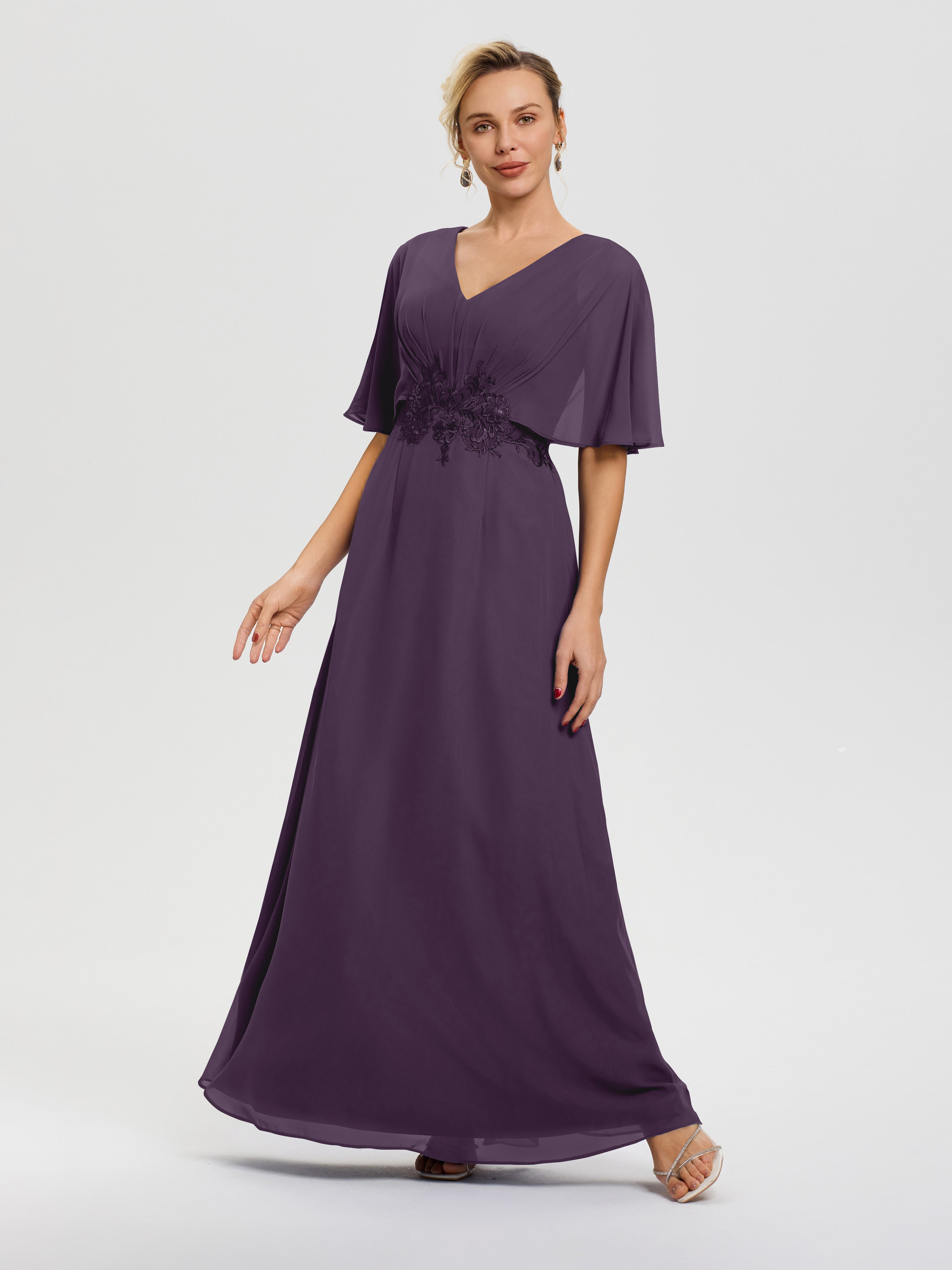 Robe Mère De La Mariee Plum Mousseline & Dentelle Col V Robe Mère De La Mariée
