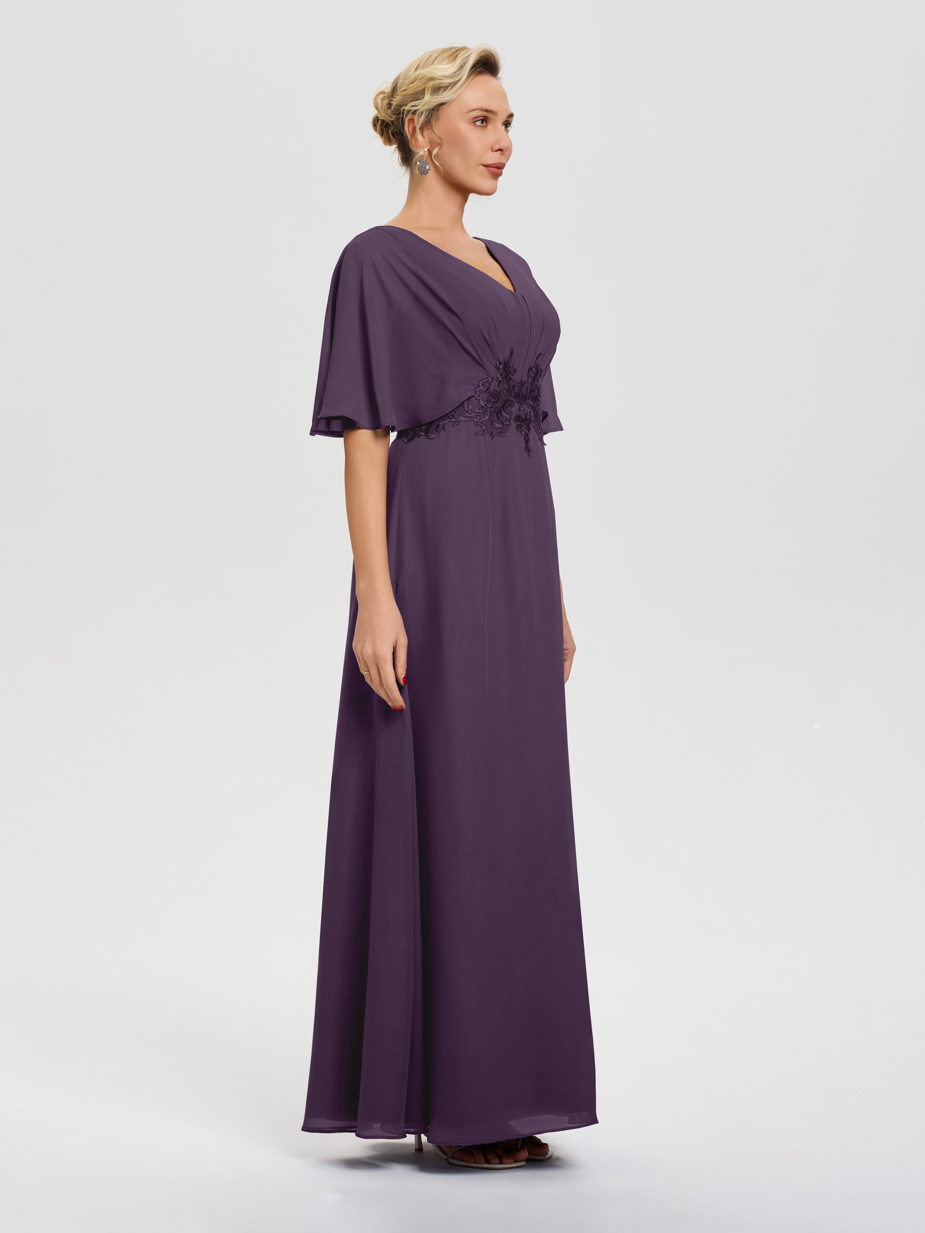 Robe Mère De La Mariee Plum Mousseline & Dentelle Col V Robe Mère De La Mariée