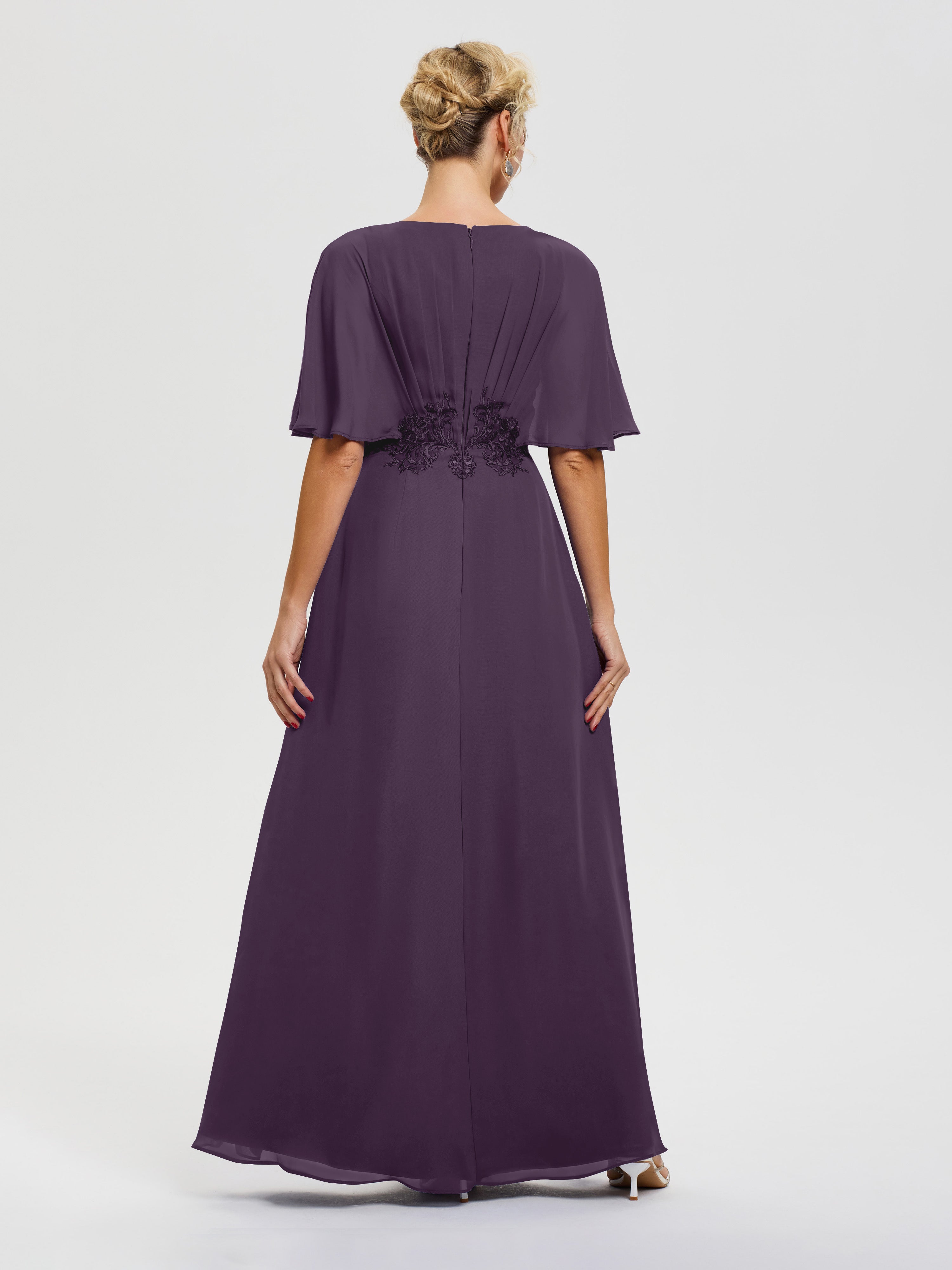 Robe Mère De La Mariee Plum Mousseline & Dentelle Col V Robe Mère De La Mariée