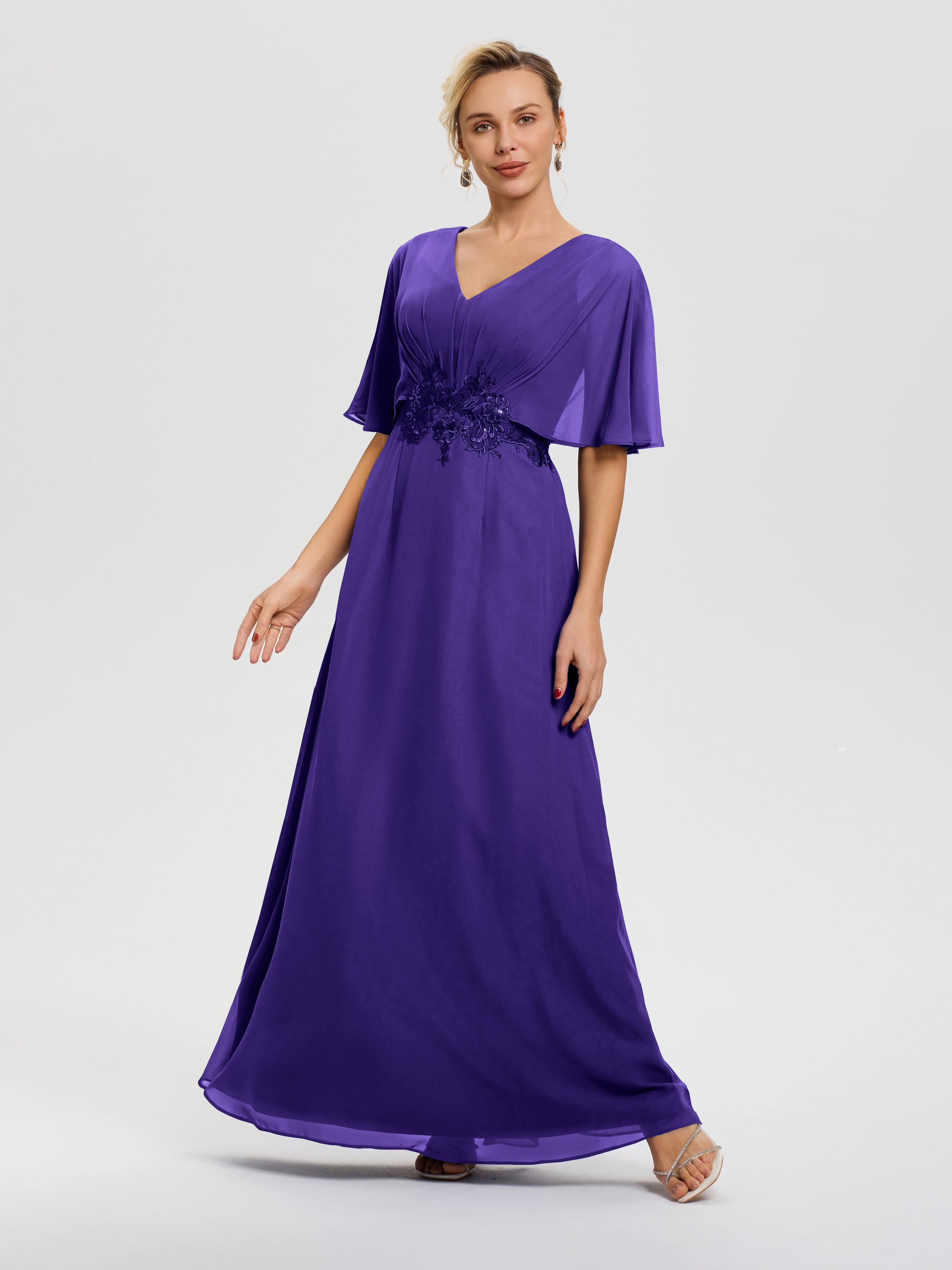 Robe Mère De La Mariee Régence Mousseline & Dentelle Col V Robe Mère De La Mariée