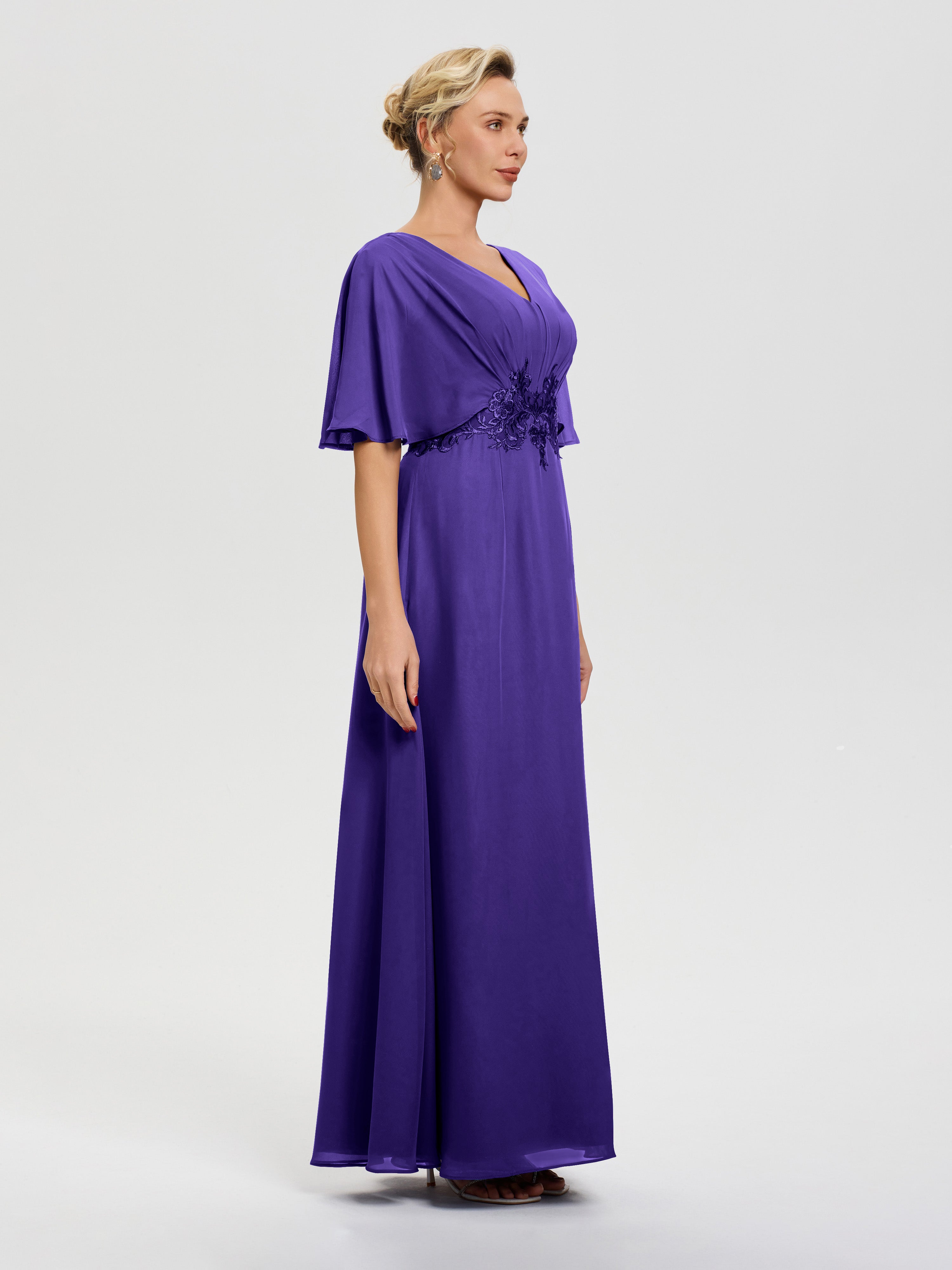 Robe Mère De La Mariee Régence Mousseline & Dentelle Col V Robe Mère De La Mariée