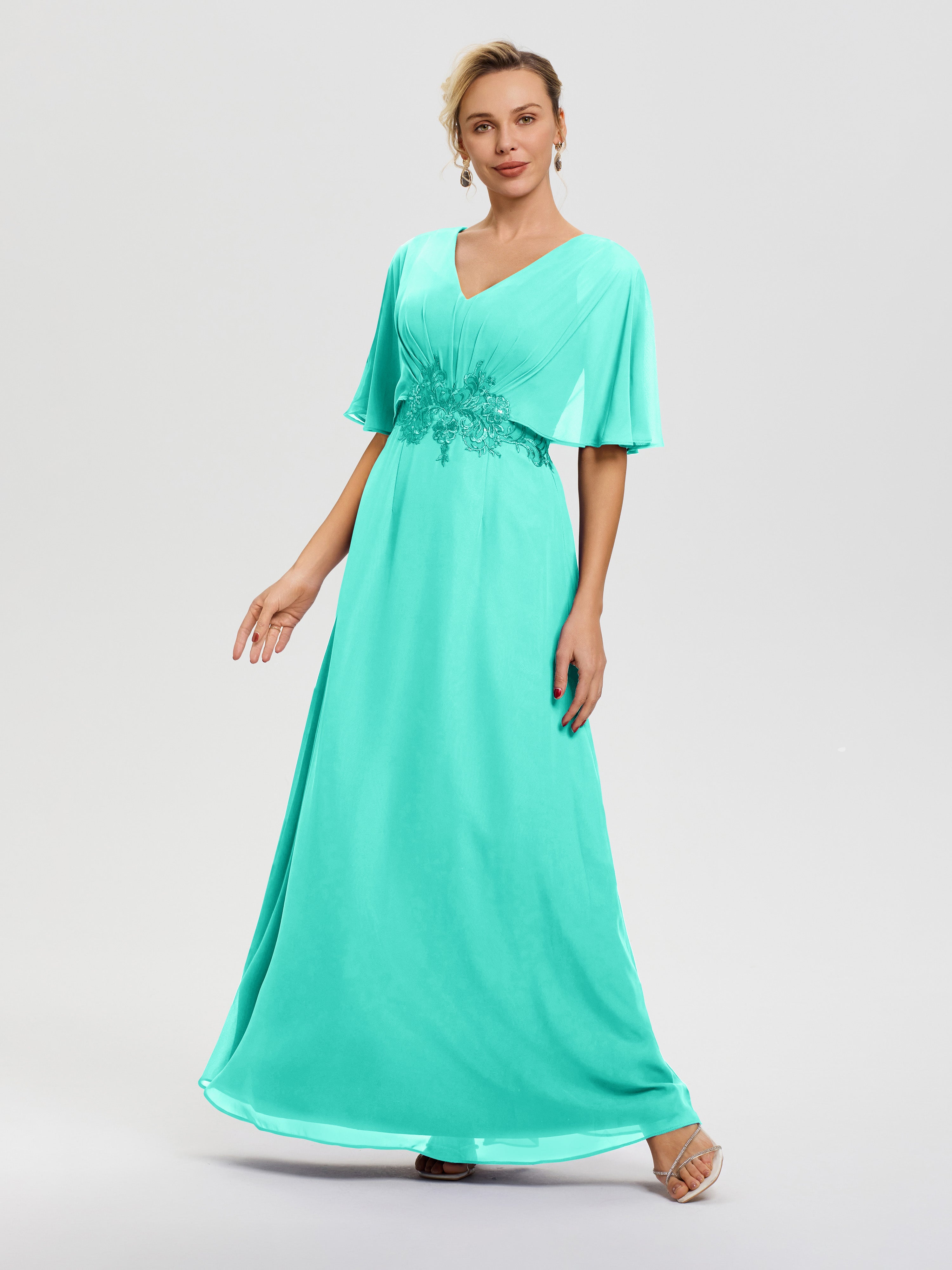 Robes Mères De La Mariée Spa Mousseline & Dentelle Col V Robe Mère De La Mariée