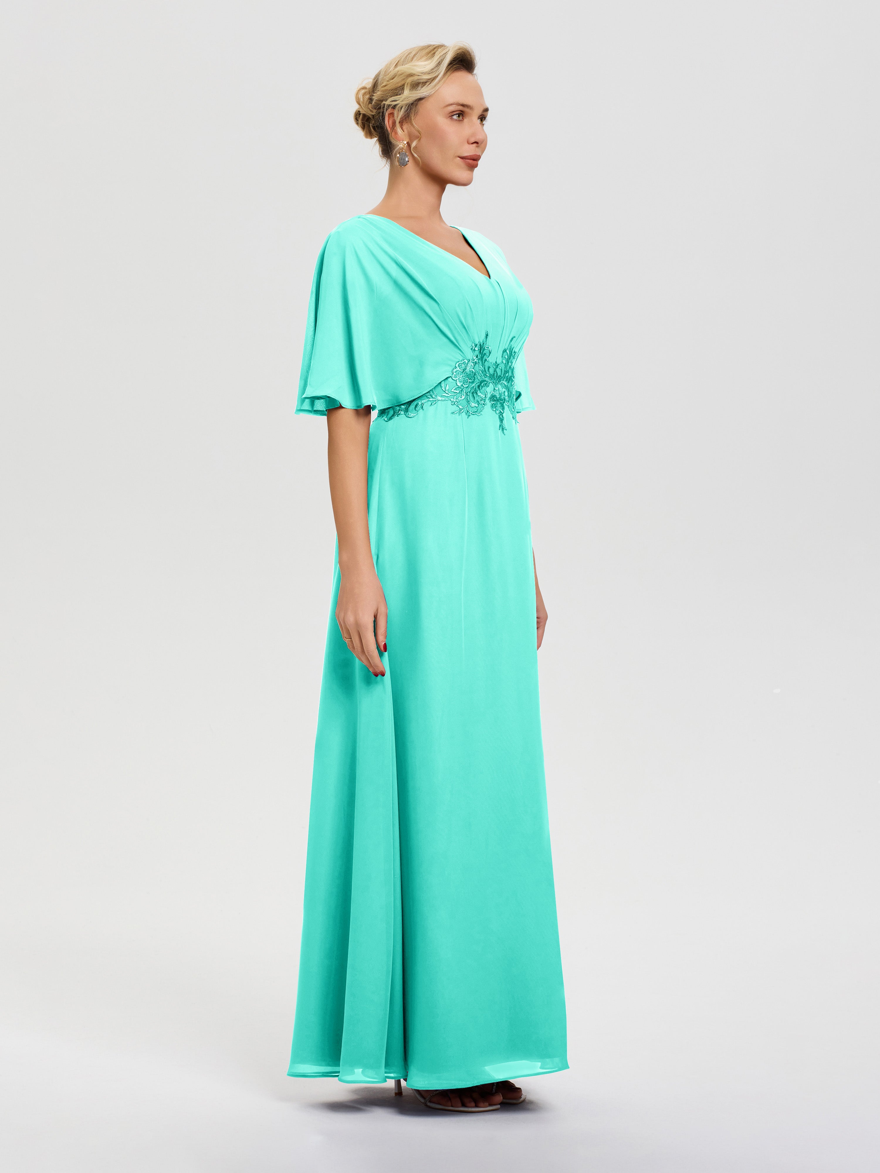 Robes Mères De La Mariée Spa Mousseline & Dentelle Col V Robe Mère De La Mariée