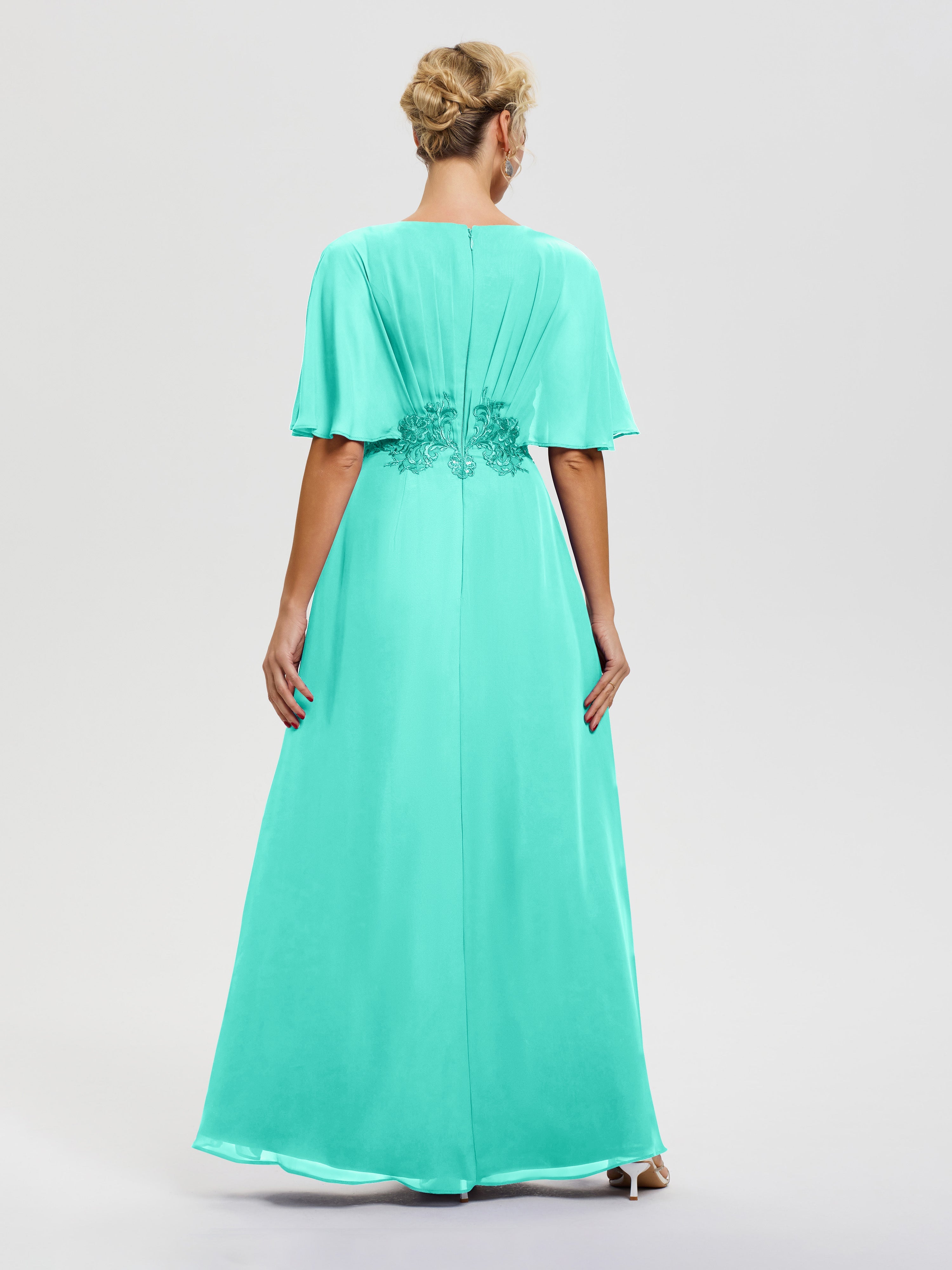 Robes Mères De La Mariée Spa Mousseline & Dentelle Col V Robe Mère De La Mariée