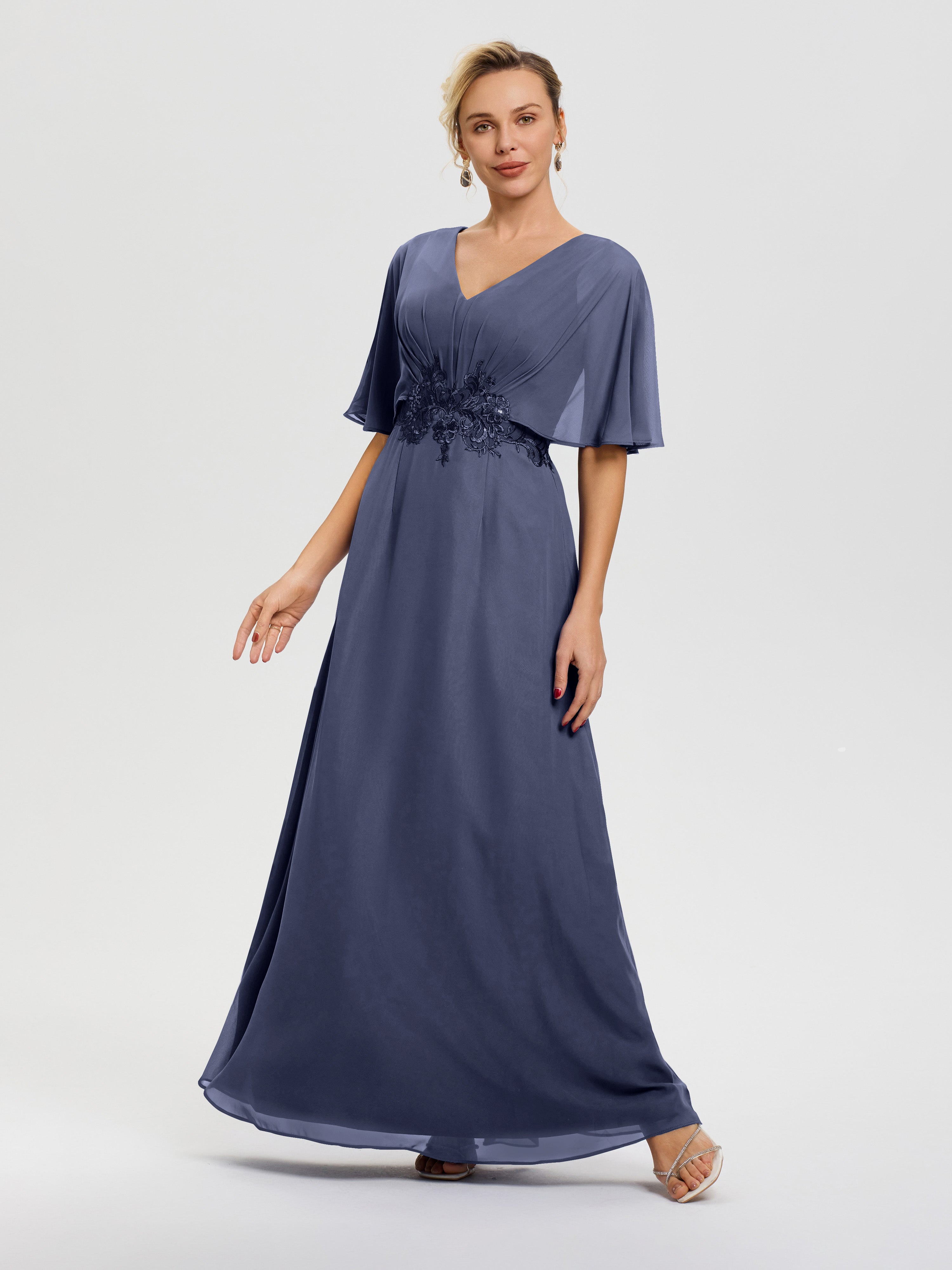 Robe Mariage Mère De La Mariée Orageux Mousseline & Dentelle Col V Robe Mère De La Mariée