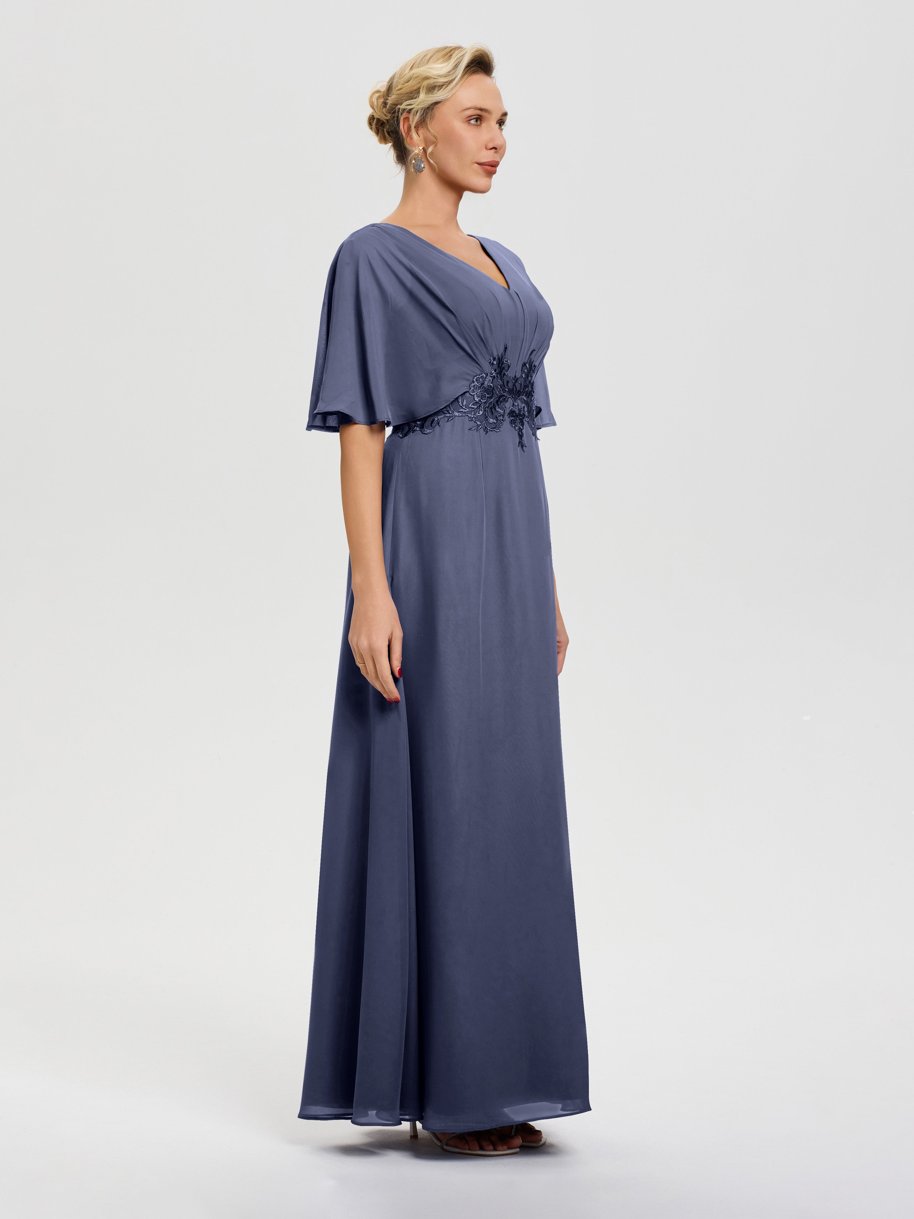 Robe Mariage Mère De La Mariée Orageux Mousseline & Dentelle Col V Robe Mère De La Mariée