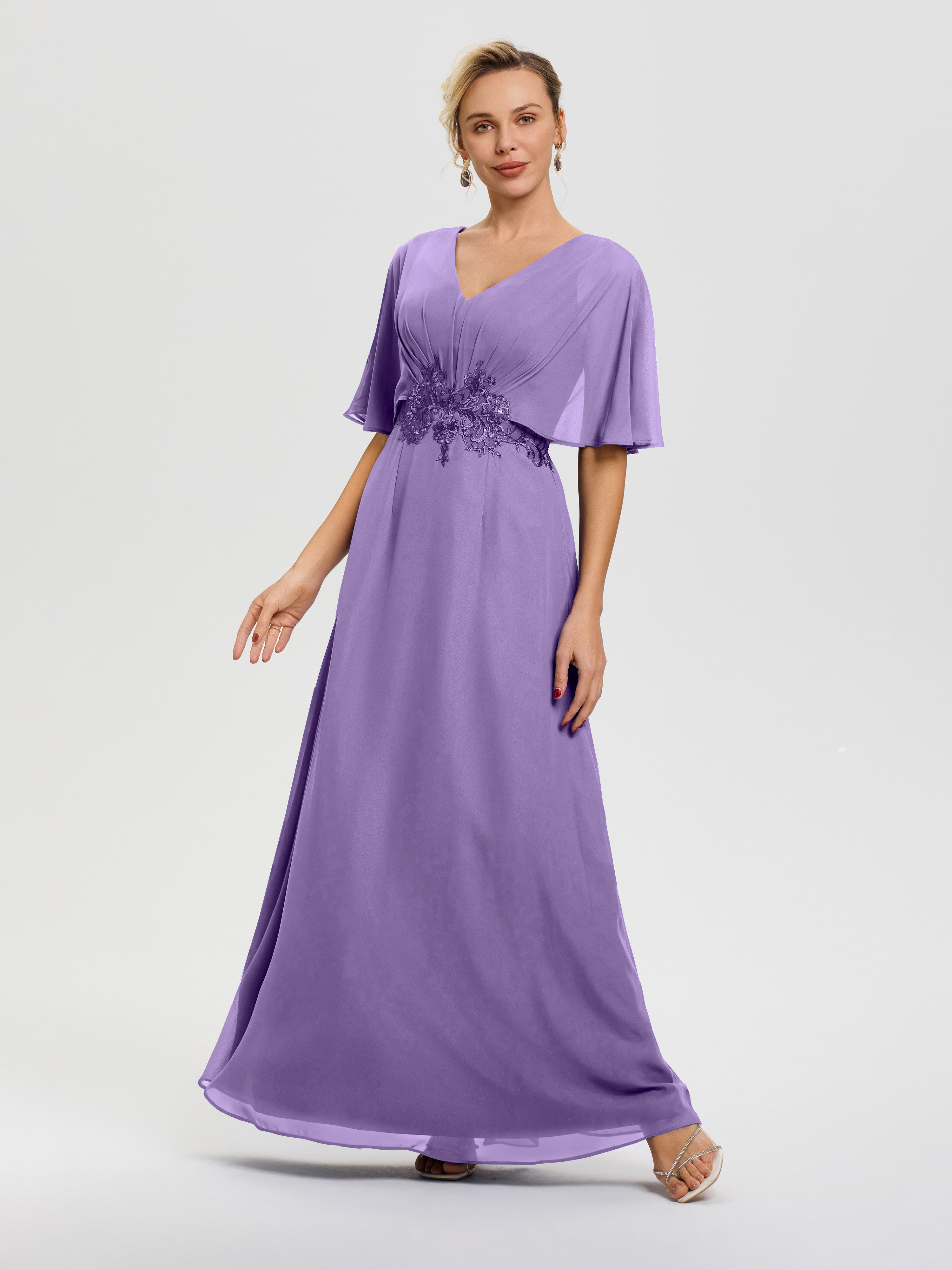 Robe Cérémonie Mère Du Marié Tahiti Mousseline & Dentelle Col V Robe Mère De La Mariée