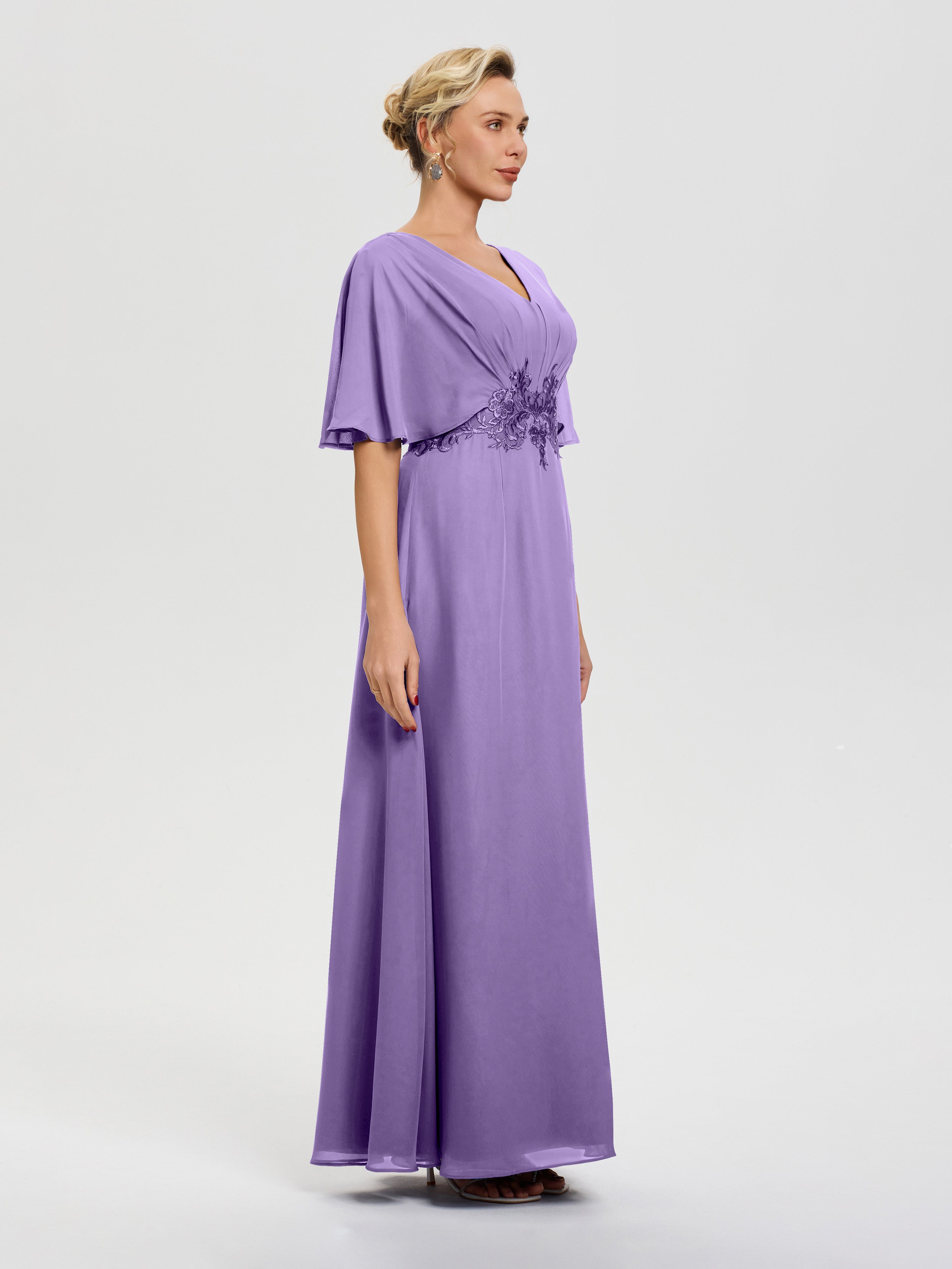 Robe Cérémonie Mère Du Marié Tahiti Mousseline & Dentelle Col V Robe Mère De La Mariée